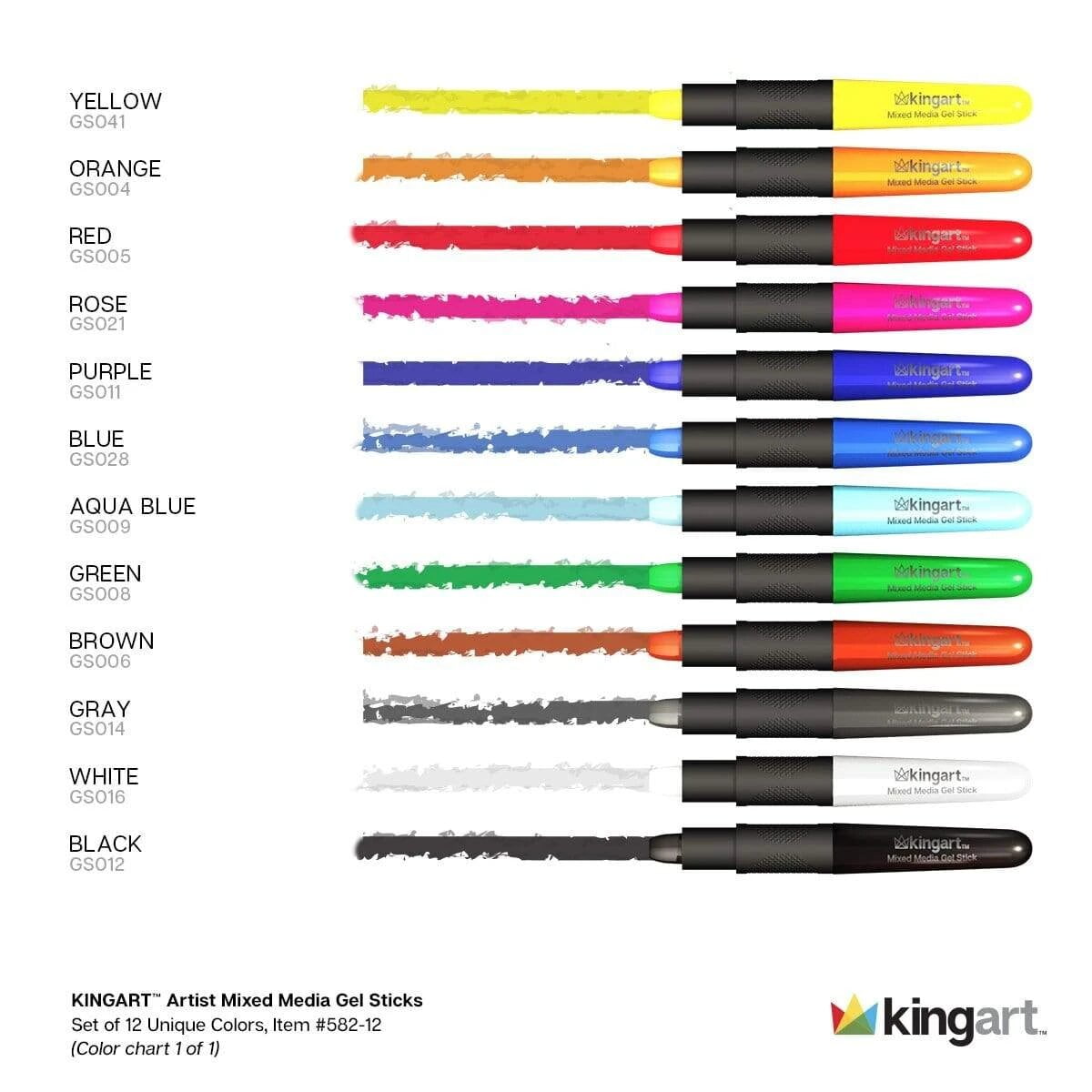 Kingart, Gel Stick Artist Mixed Media Watercolor Markers, Set of 12 Primary Colors