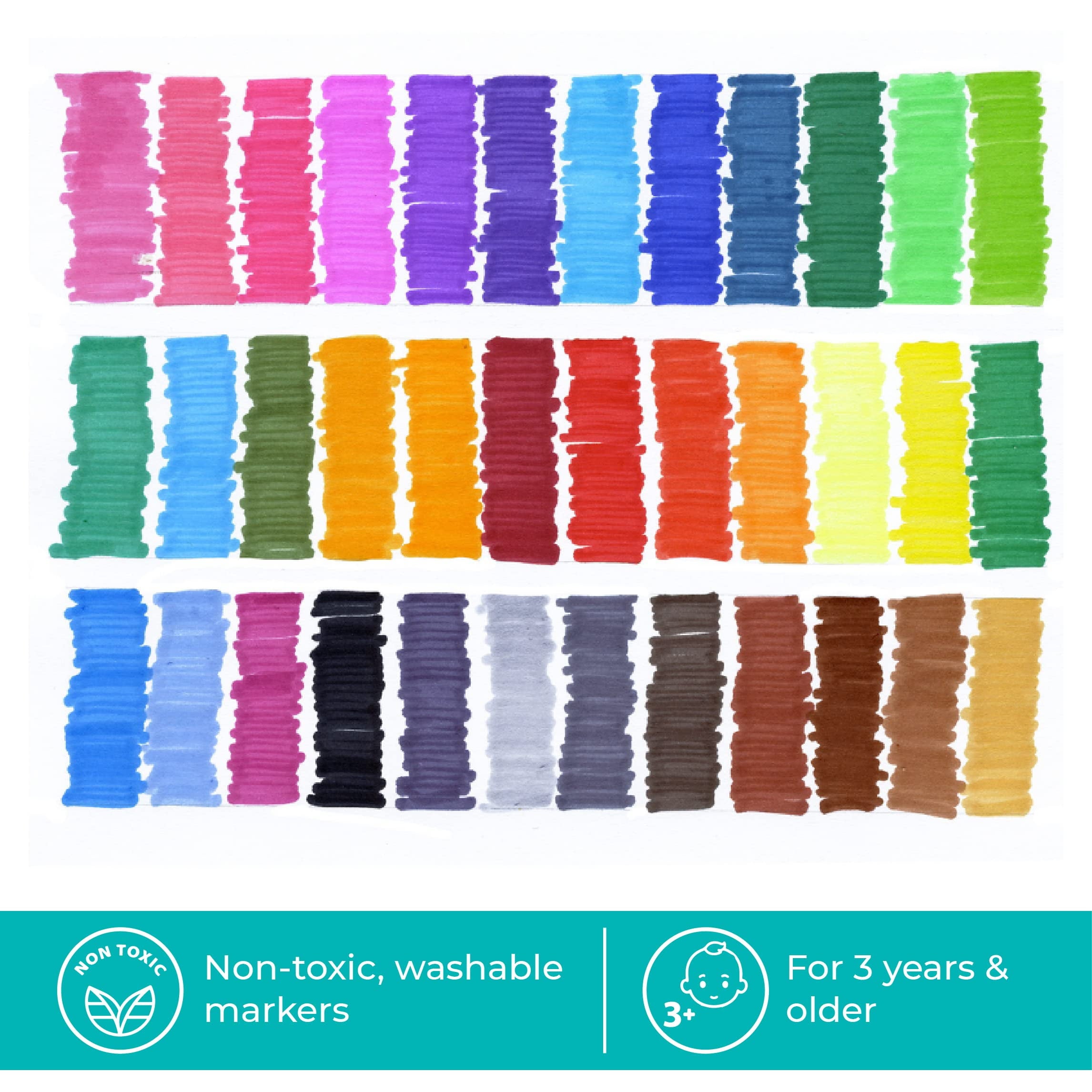 The Pencil Grip Magic Tri Stix Washable Markers, 36 Count, Assorted Colors, Non-Toxic, Triangular Grip (TPG-399)