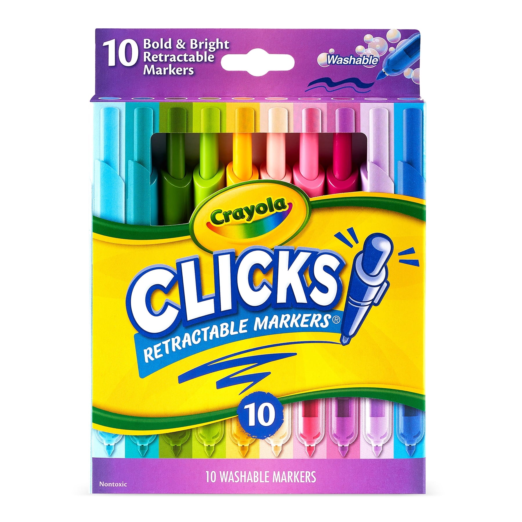 Crayola Washable CLICKS Retractable Markers, Bold/Bright Colors, 10 Count