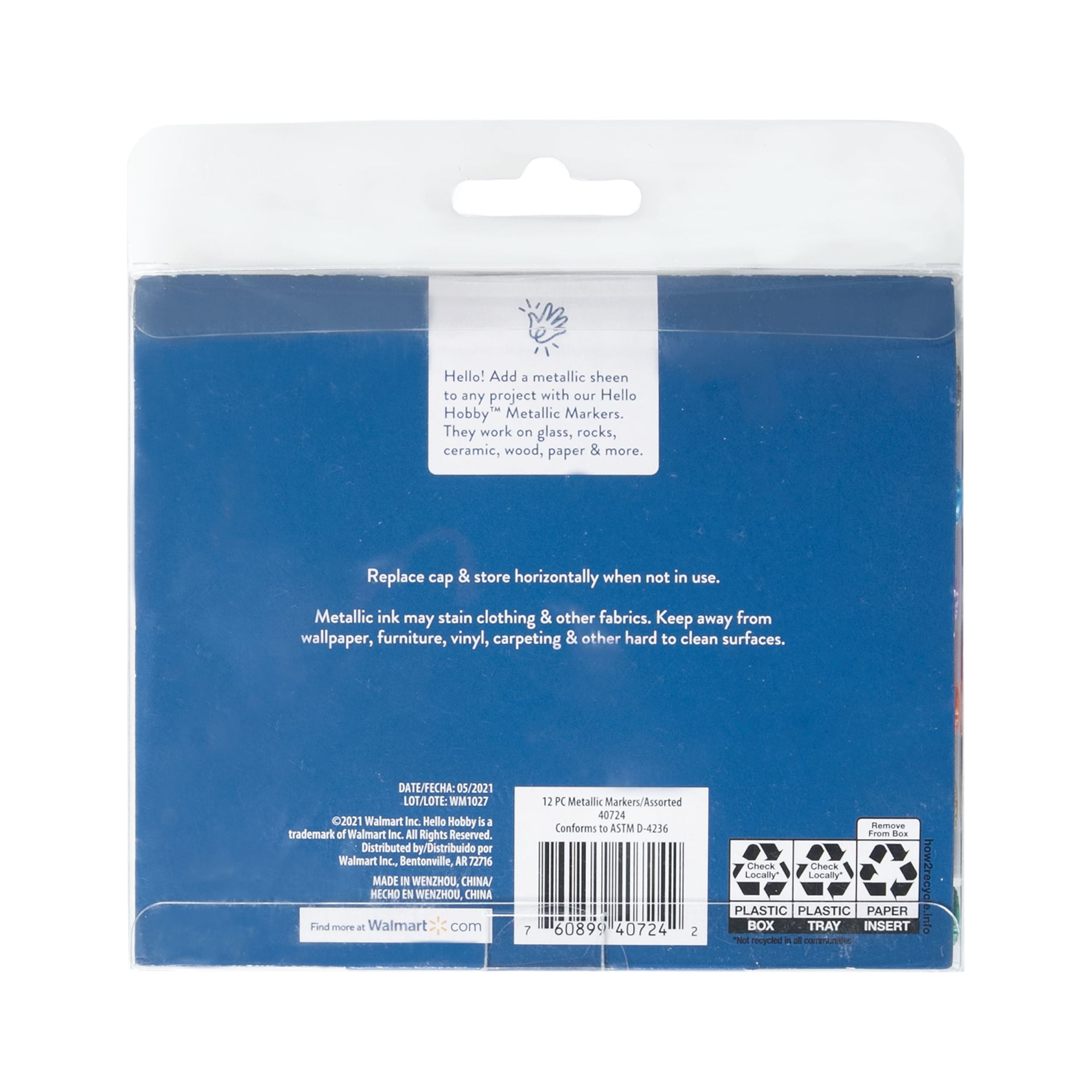 Hello Hobby Metallic Art Markers, Conical Tip, Assorted Colors, 12 Count