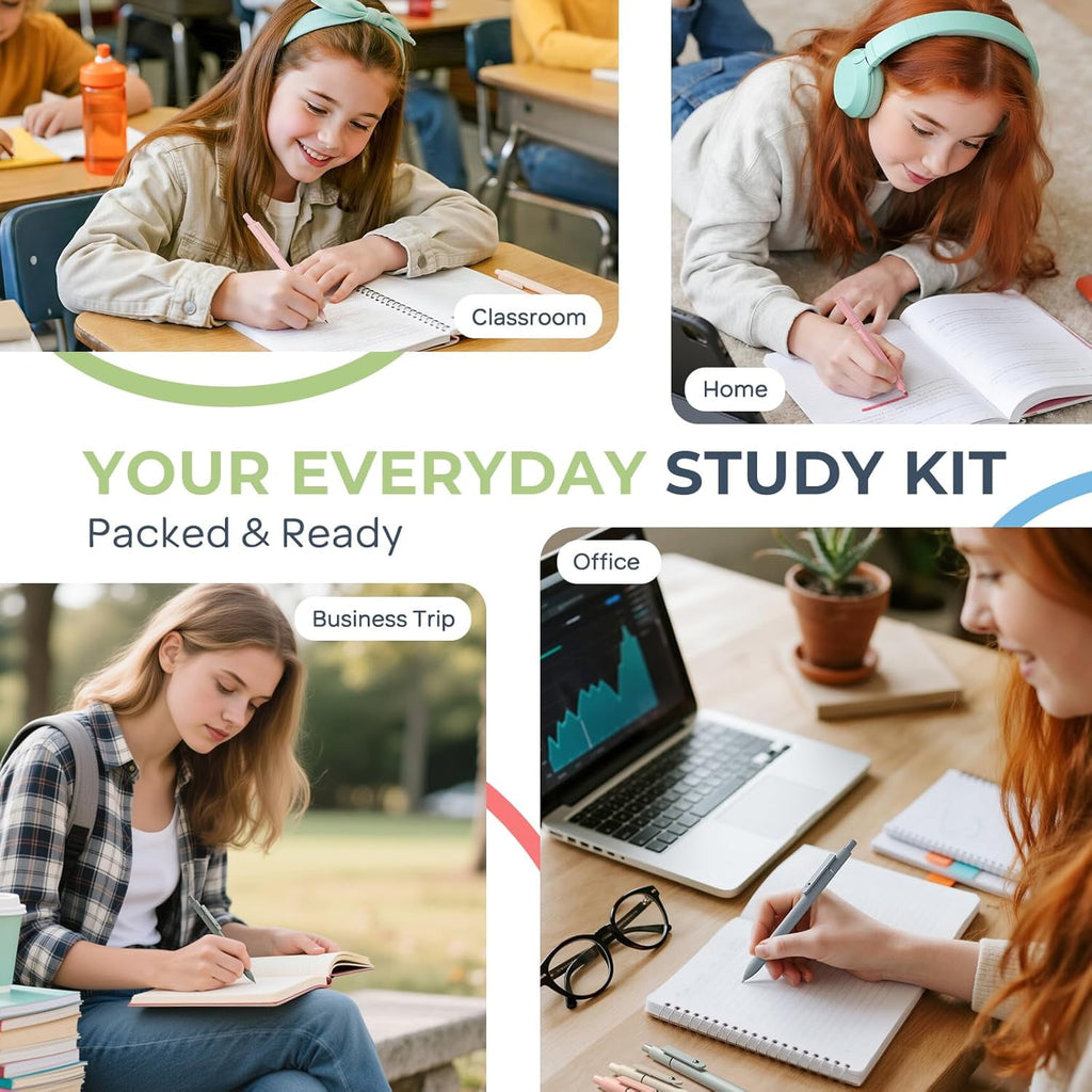 Nicpro 39Pcs Aesthetic Supplies with Big Capacity Pen Case, 12 Colors Chisel Tip Cute Highlighters, 5 Quick Dry Retractable Black Ink Pens, 6 Pastel 0.5 & 0.7 mm Mechanical Pencil