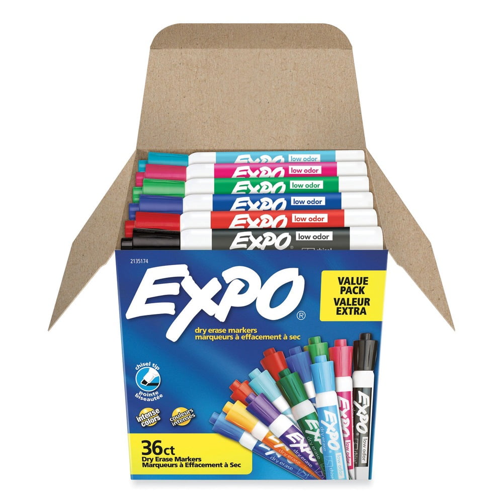 Expo Low-Odor Dry Erase Chisel Tip Markers - Chisel Marker Point Style - Assorted - 36 / Box