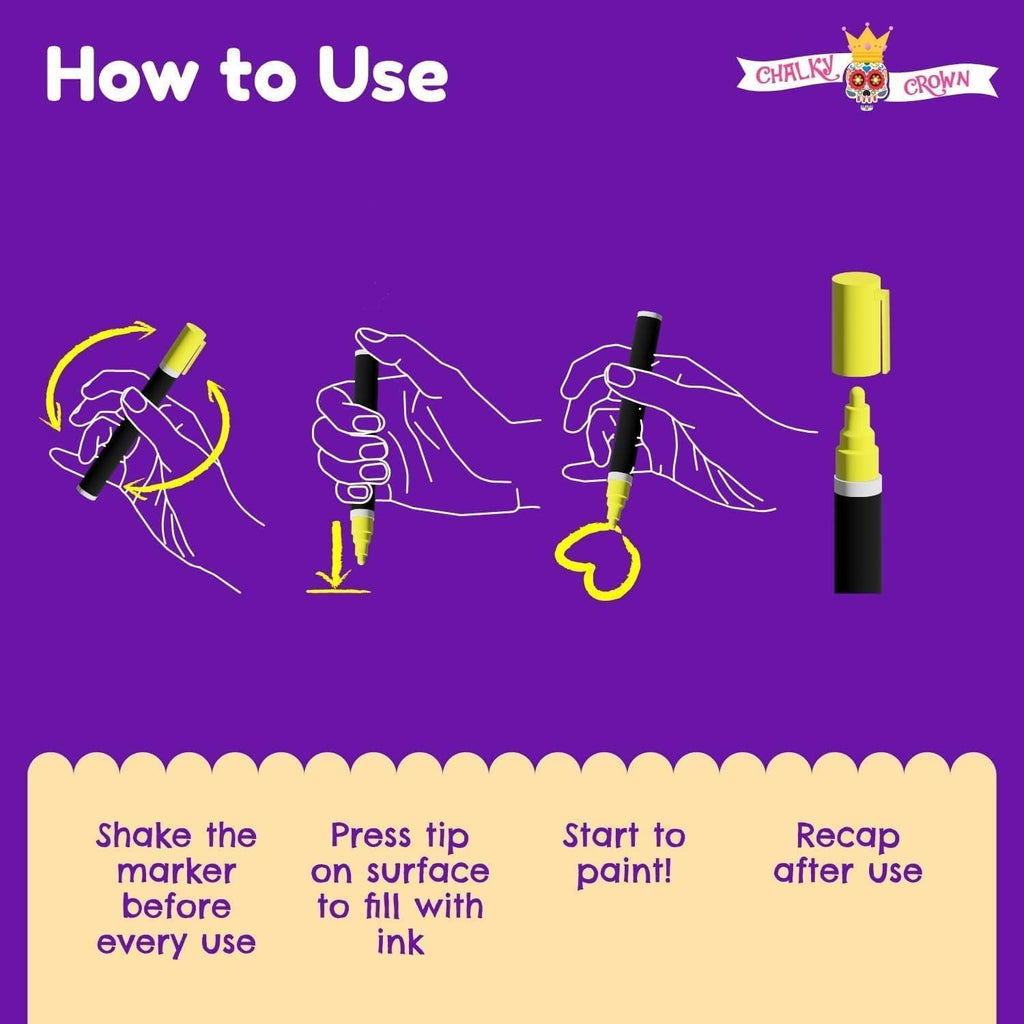 Chalky Crown - Bold Chalk Markers - Dry Erase Marker Pens - Reversible Tip - 8 Pack, 6 mm