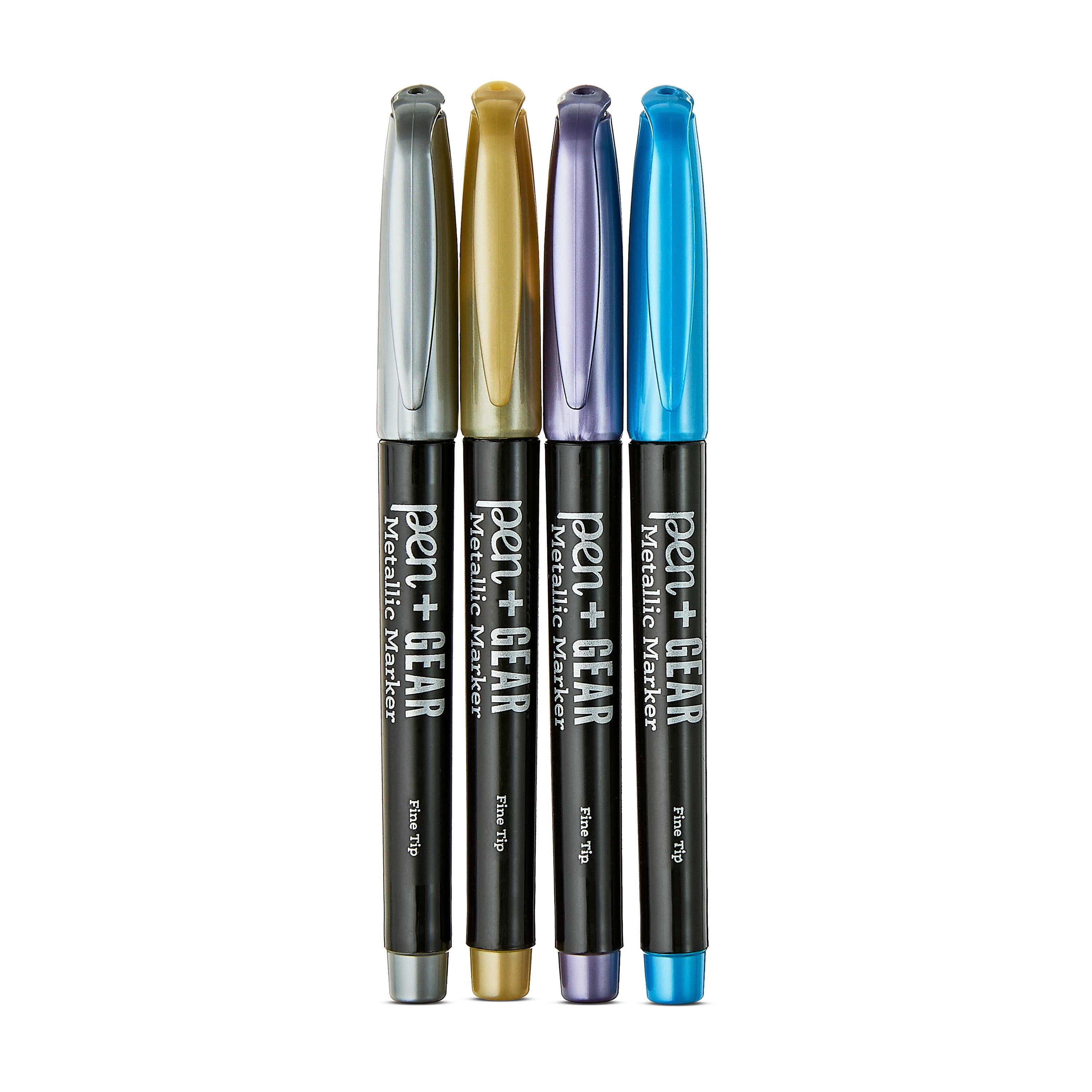 (4 pack) Pen+Gear Permanent Markers, Fine Tip, Assorted Metallic Colors, 4 Count