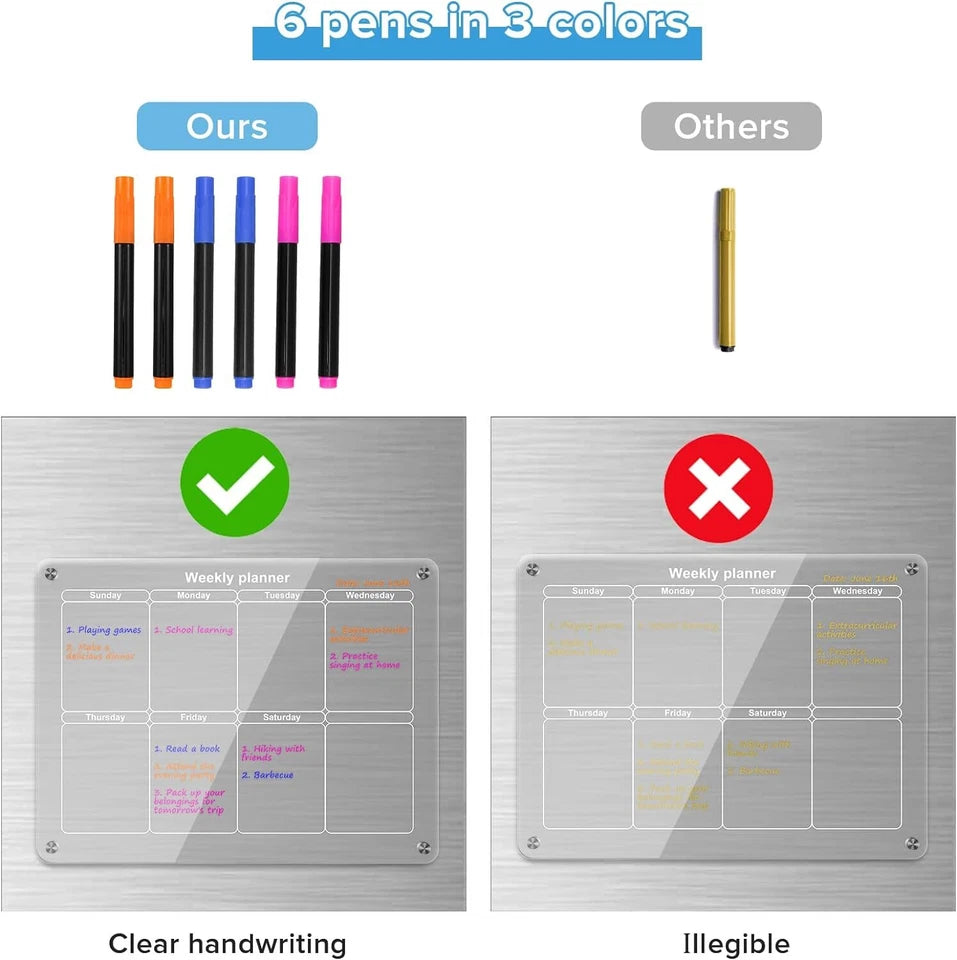 2X Acrylic Magnetic Fridge Calendar Week & Month W/ Dry Erase Markers And Holder