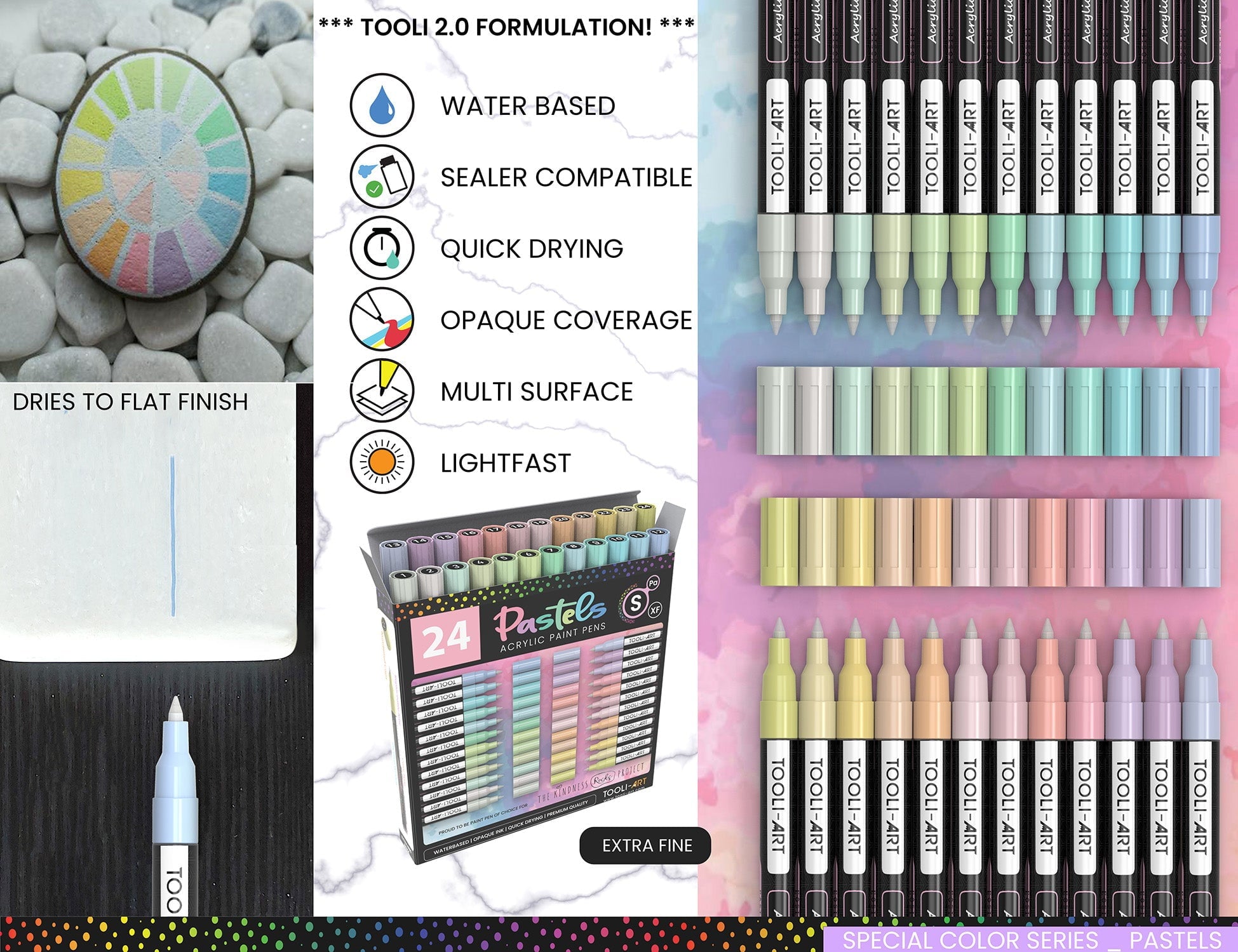 Tooli-Art Pastel Acrylic Paint Pens Multicolor Special Color Series Marker Set with 0.7mm Extra Fine Tip Set of 24