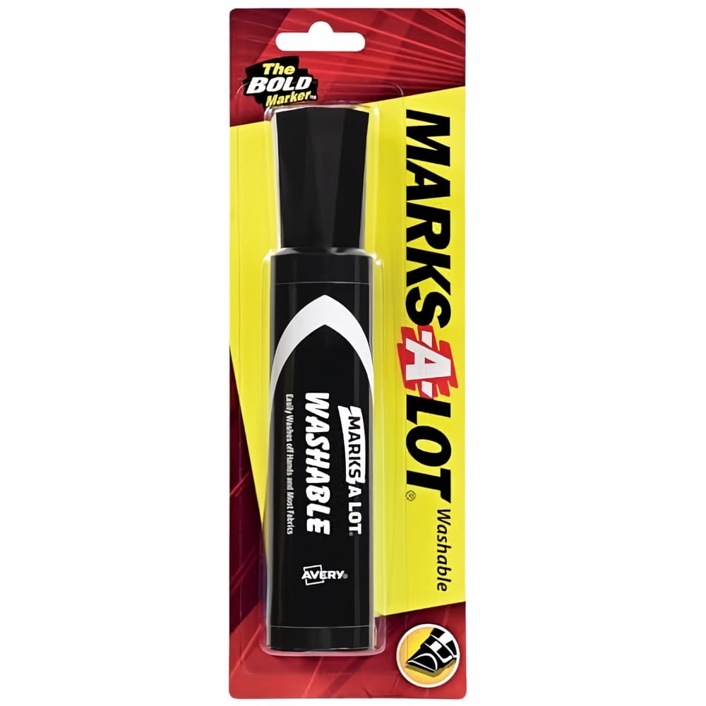 Marks-A-Lot Jumbo Chisel Tip Washable Marker Black (Pack of 2)