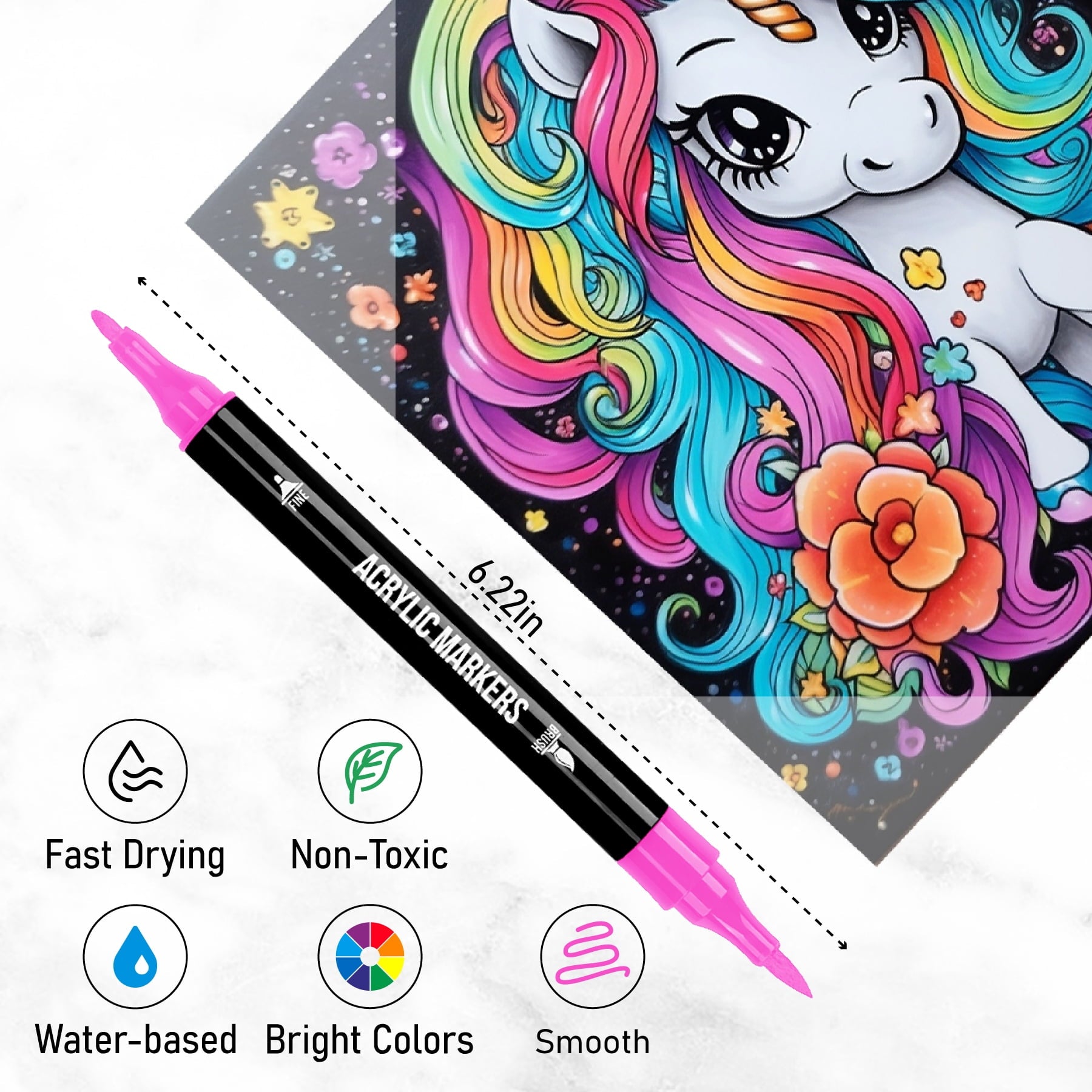 Pagather Acrylic Paint Art Markers, Fine and Brush Point, Assorted Colors, 24 Counts