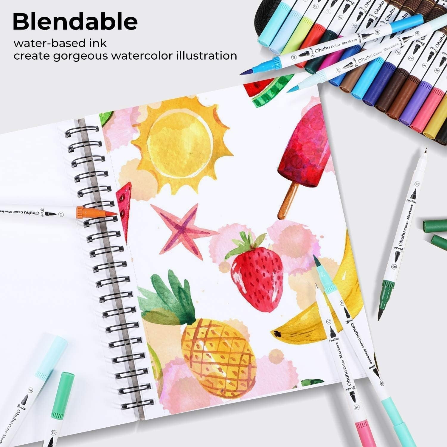 Ohuhu 36 Colors Dual Tips Brush Pens, Water Based Marker for Calligraphy Drawing Sketching
