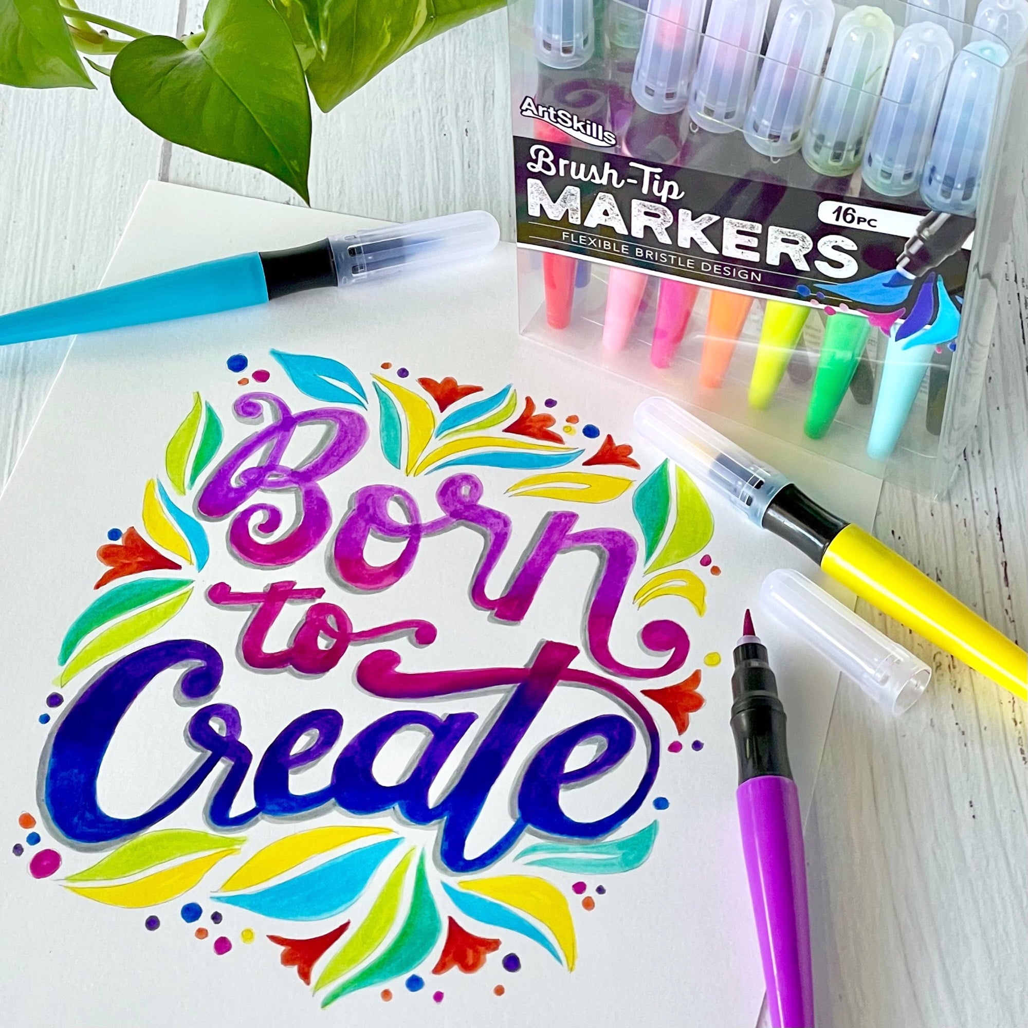 ArtSkills Artist Brush Tip Markers, Art Markers for Drawing and Lettering, 16 Assorted Colors