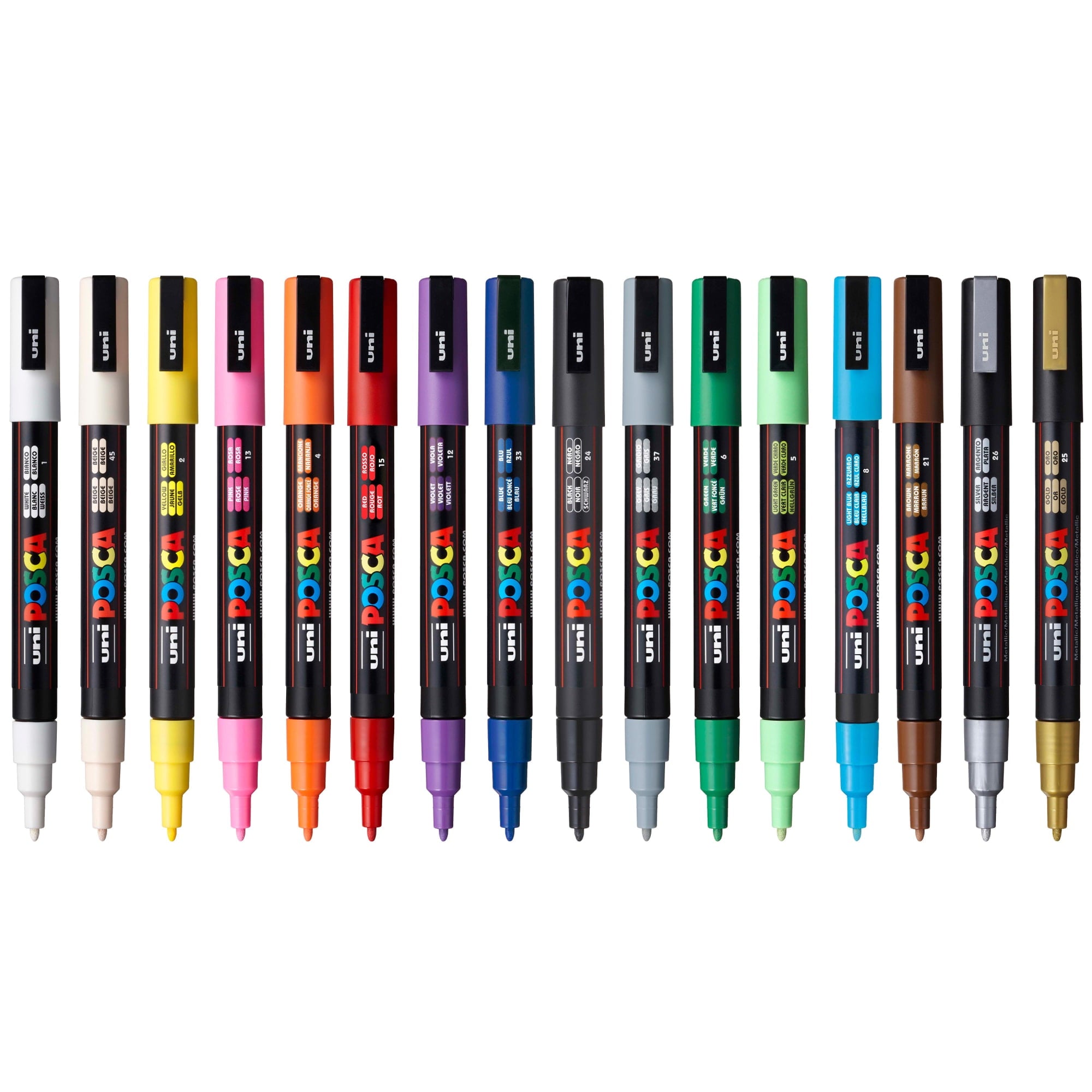Uni POSCA PC-3M Water-Based Paint Markers, Fine Tip (0.9-1.3mm), Assorted Colors, 16 Count