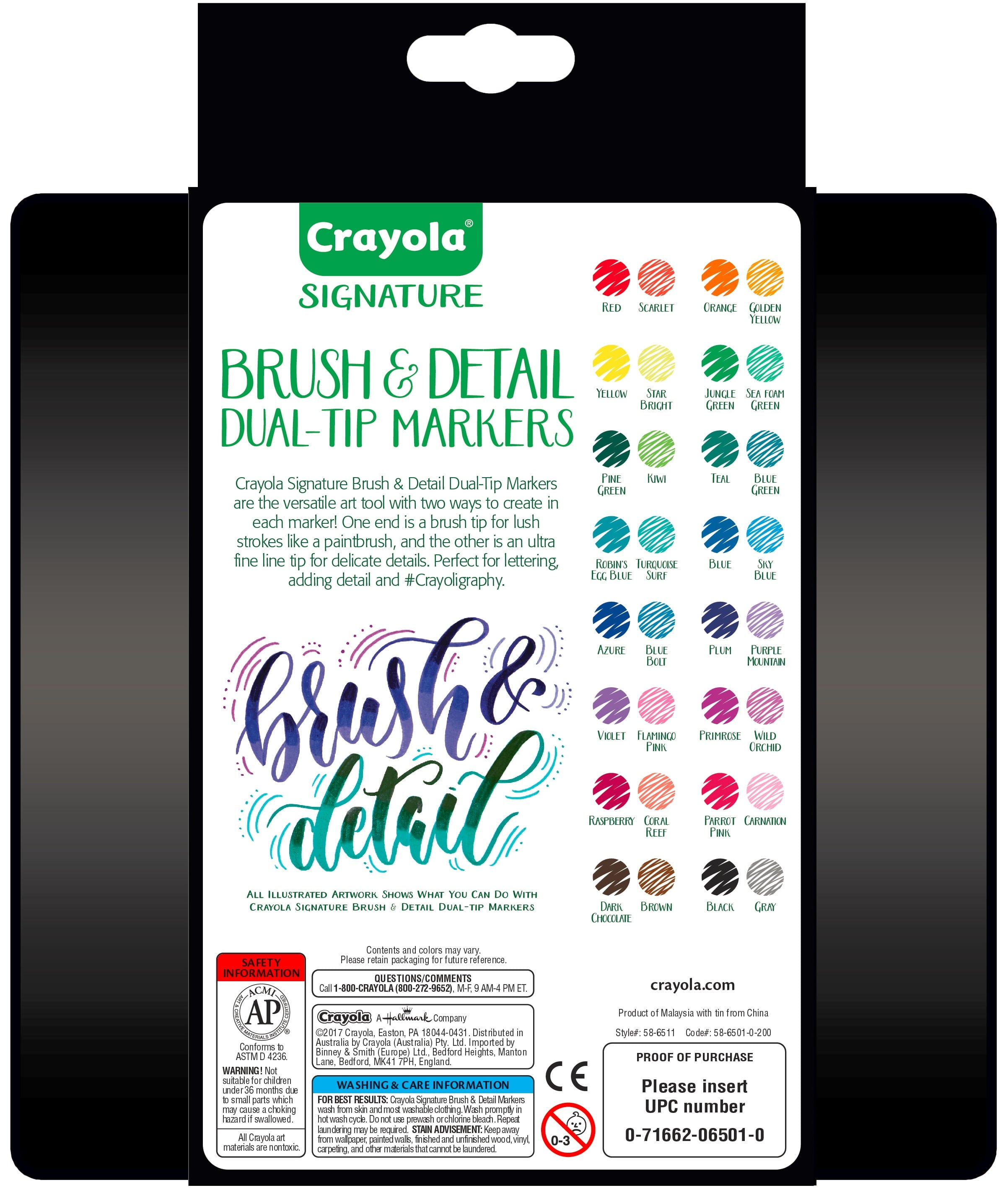 Crayola Signature Brush & Detail Dual-Tip Markers, 16 Ct, Art Supplies for Teens, Adult Coloring