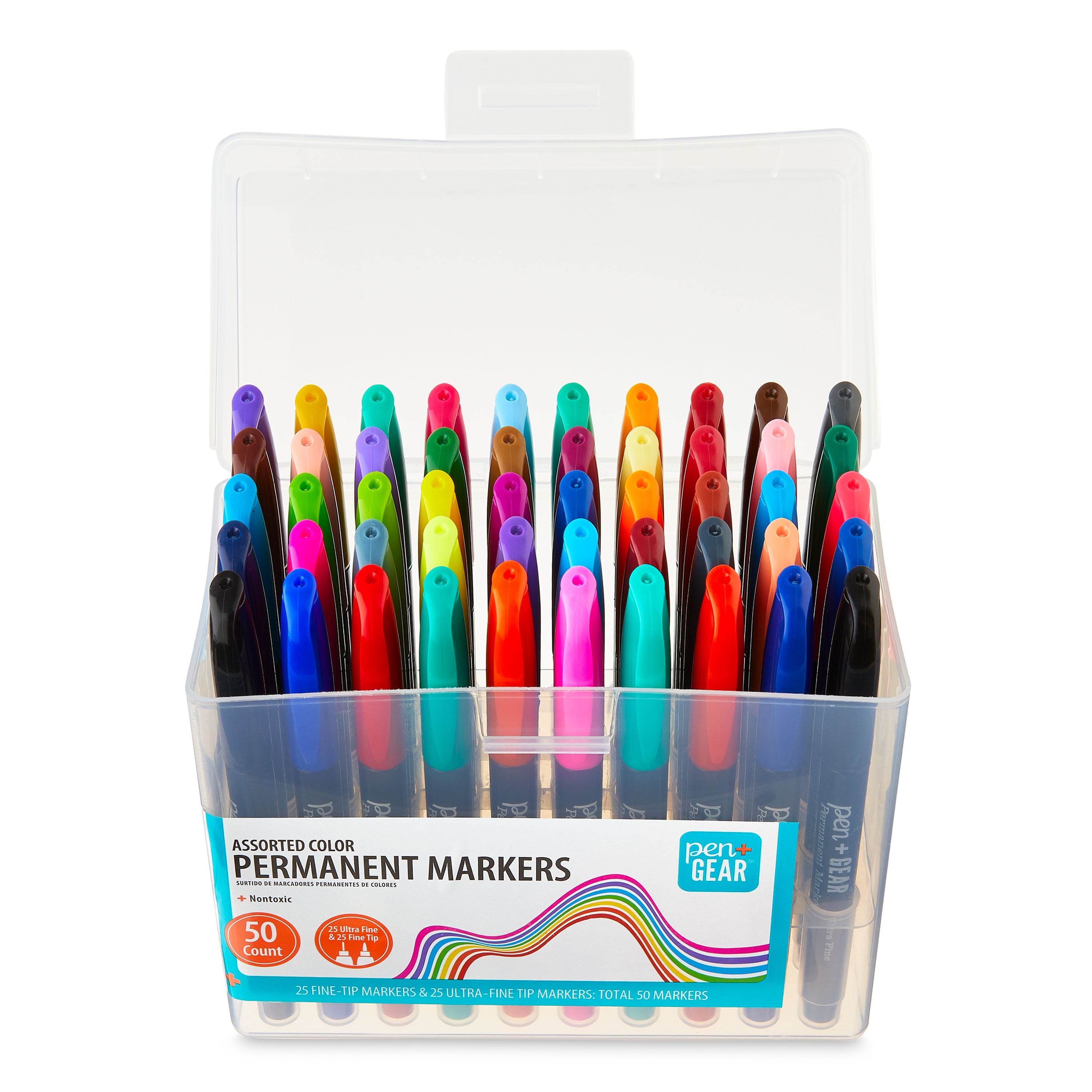 Pen+Gear Permanent Markers, Fine + Ultra Fine Tip, Assorted Colors, 50 Count