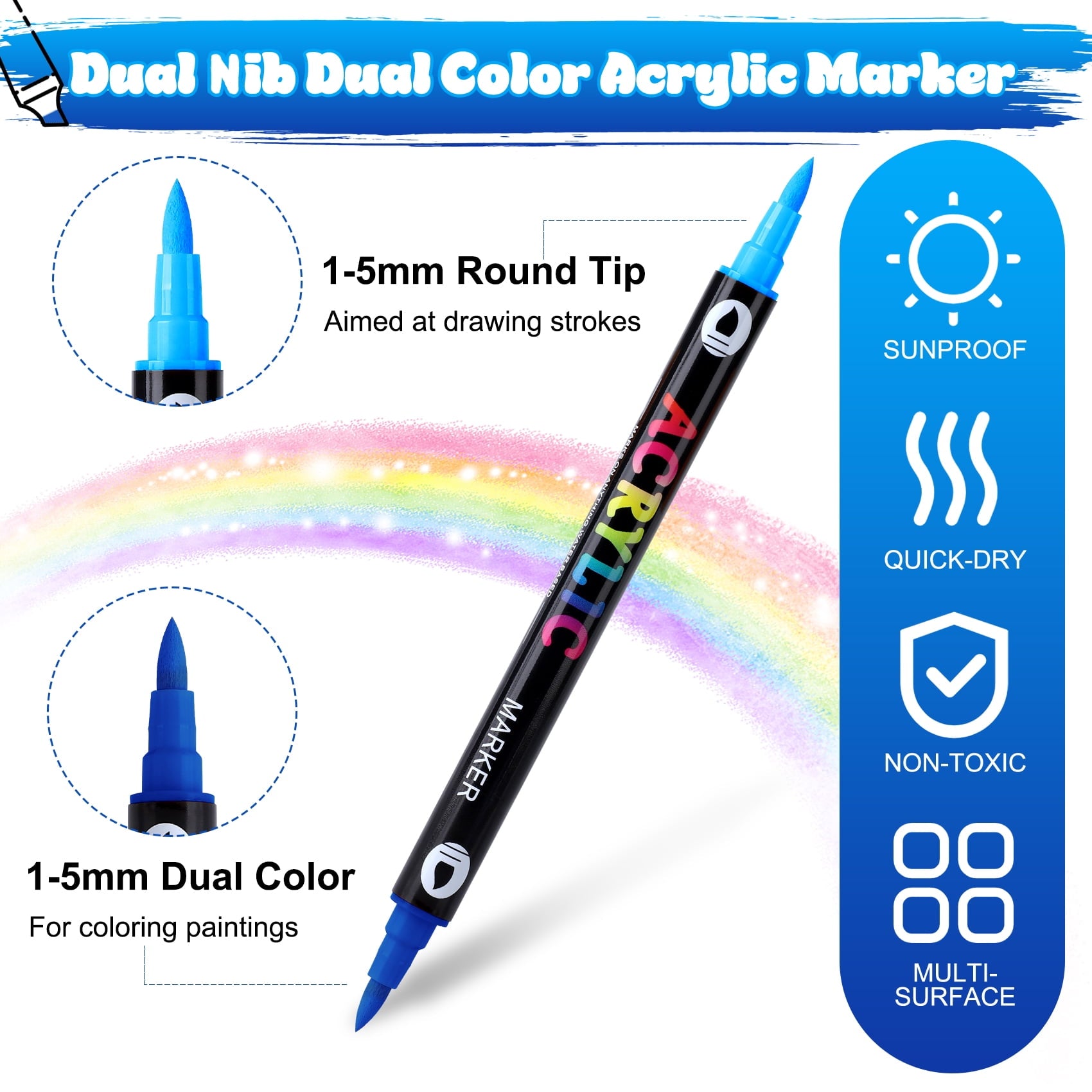 Scidweet Acrylic Paint Markers Set, 24 Pcs Dual Tip Dual Color Paint Pens Fine Needlepoint Marker Arts and Crafts Supplies Kit