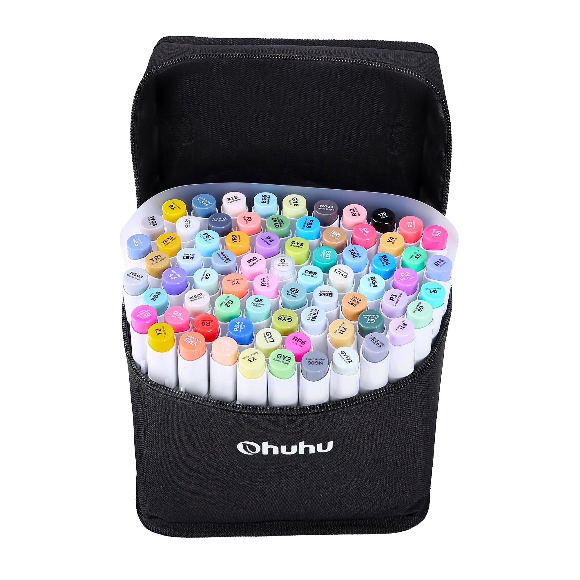 Dual Tips Ohuhu 72-Color Brush & Chisel Tips Alcohol Based Markers with Carrying Case