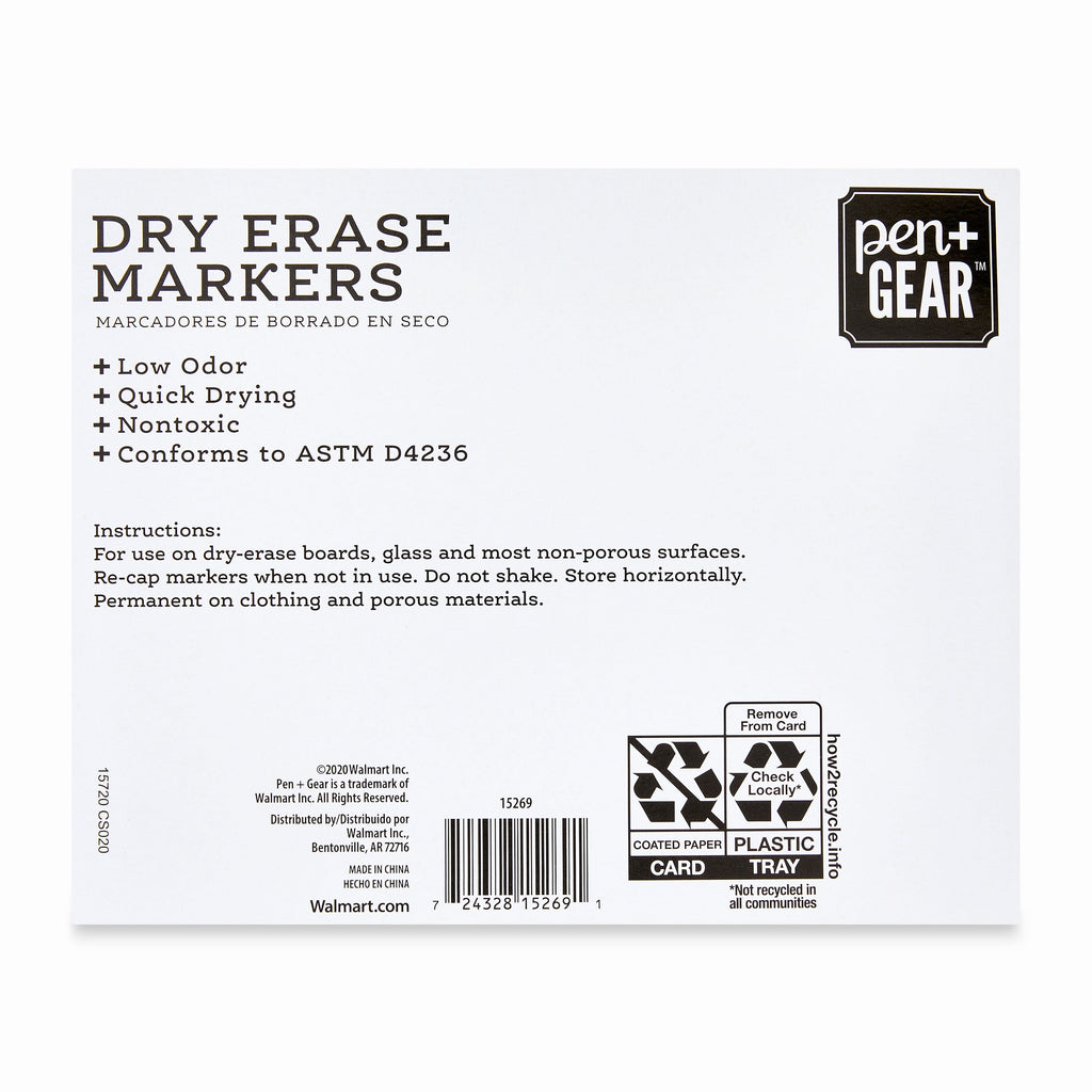 Pen+Gear Dry Erase Markers, Chisel Tip, Black Ink, 4 Count