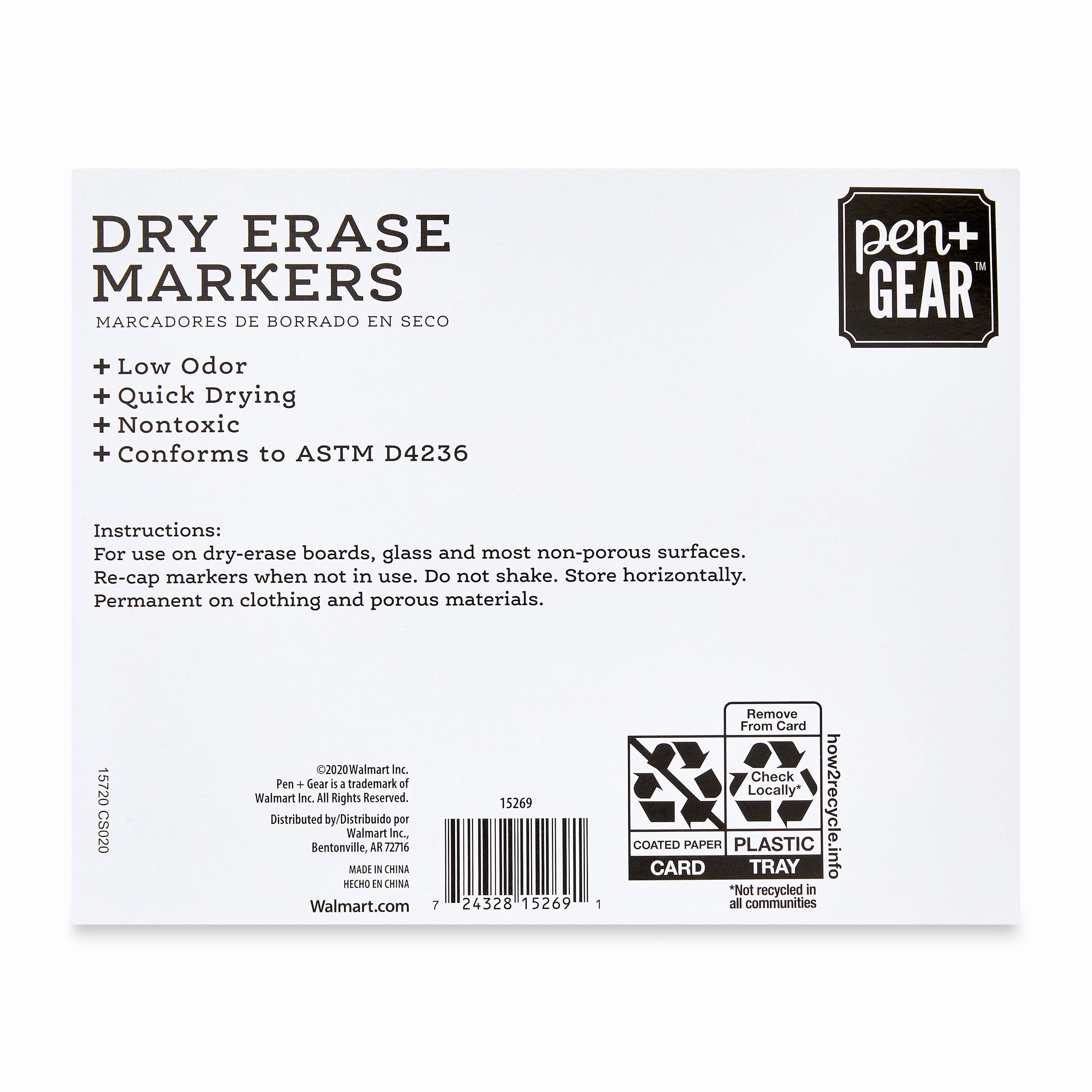 Pen+Gear Dry Erase Markers, Chisel Tip, Black Ink, 4 Count