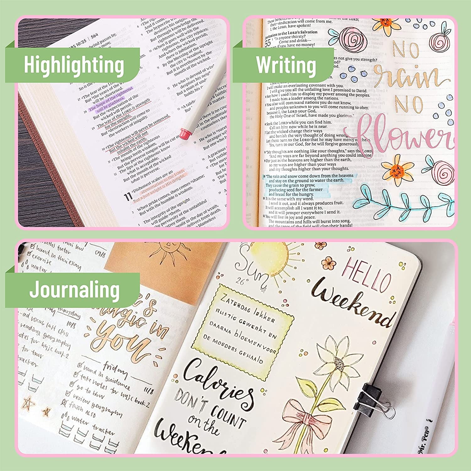 Mr. Pen- Bible Gel Highlighters and Fineliner Pens No Bleed, Pastel Colors, 18 Pcs, Bible Journaling Kit