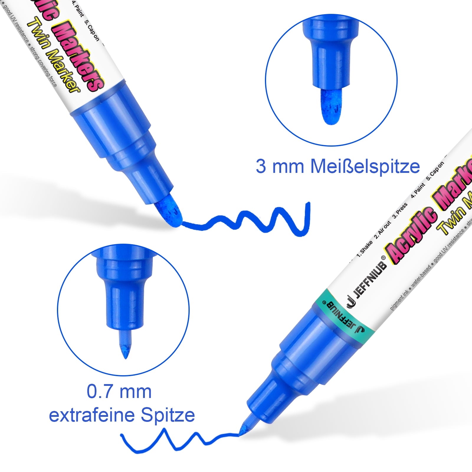 JEFFNIUB Acrylic Paint Pens Dual Tips 2mm-0.7mm, 12 Colors Paint Pens Markers for Rock Painting Glass, Wood, Canvas DIY Drawing