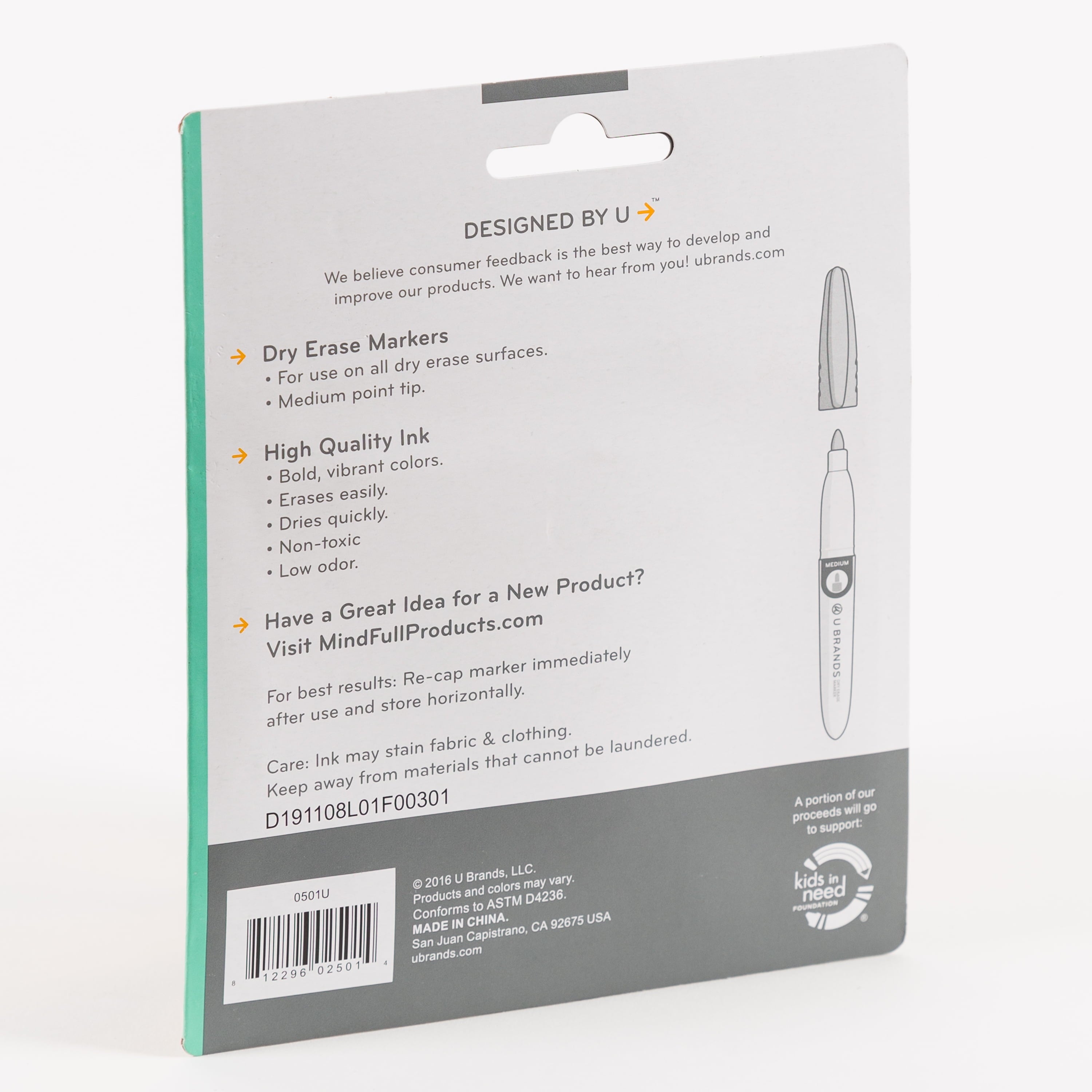 U Brands Mini Dry Erase Markers, Medium Tip, Assorted, Low Odor, 6 Count, 501U