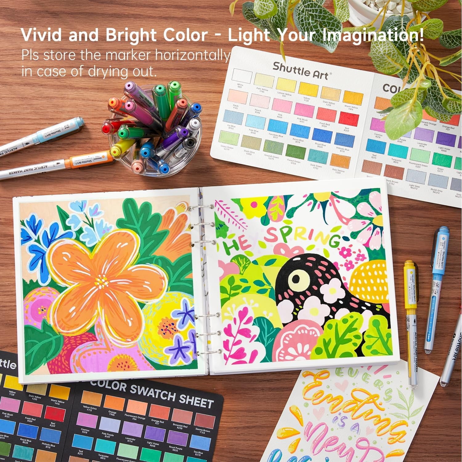 Shuttle Art Automatic Ink Control Acrylic Paint Markers, 48 Colors Brush Tip Acrylic Paint Pens for Rock Painting, Ceramic, Wood, Canvas, Glass, Stone, Fabric, Card Making, DIY & Art Supplies