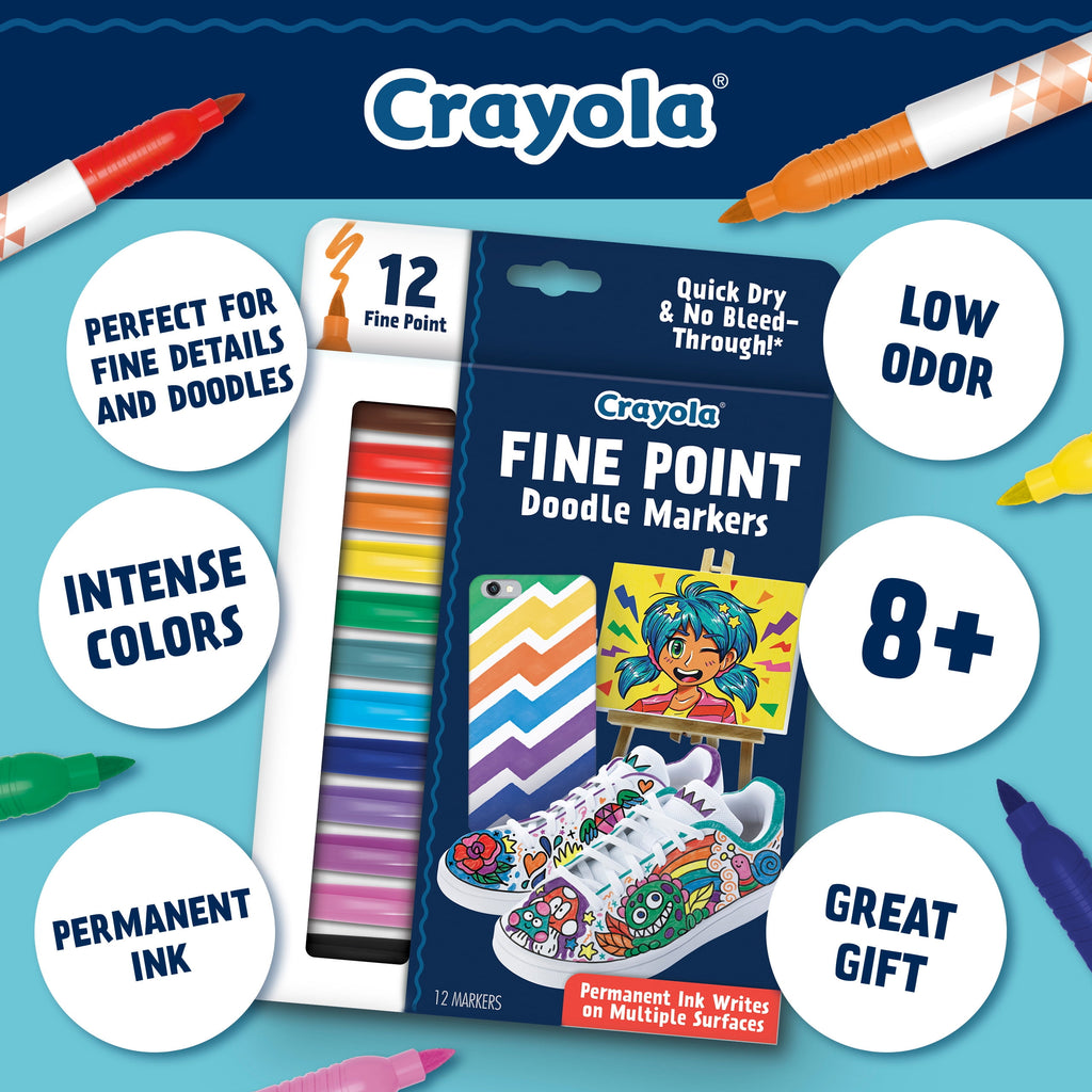 Crayola Fine Point Permanent Markers, Art Markers, Gifts for Teens, 12 Ct