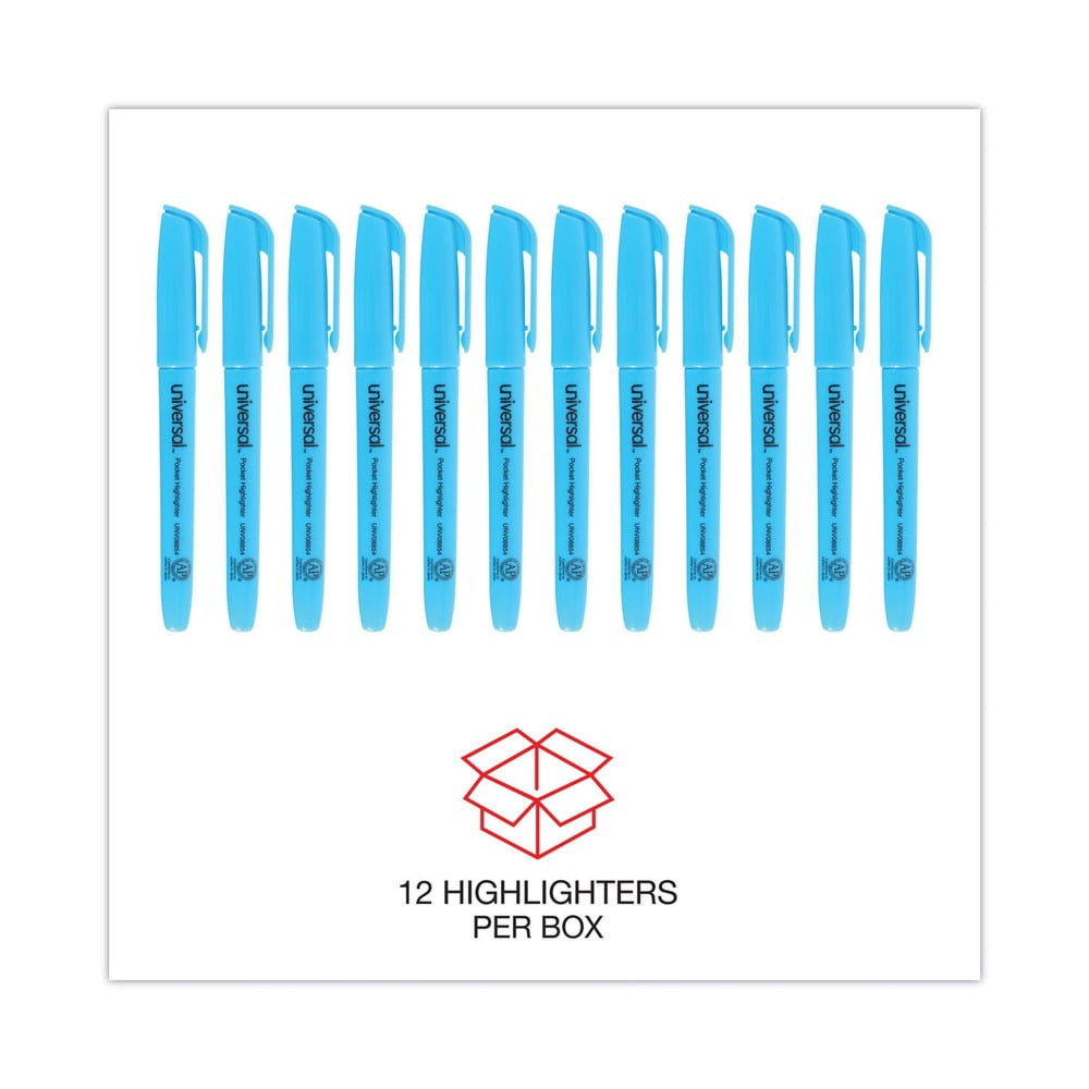 Universal Pocket Clip Highlighter, Chisel Tip, Fluorescent Blue Ink, Dozen -UNV08854