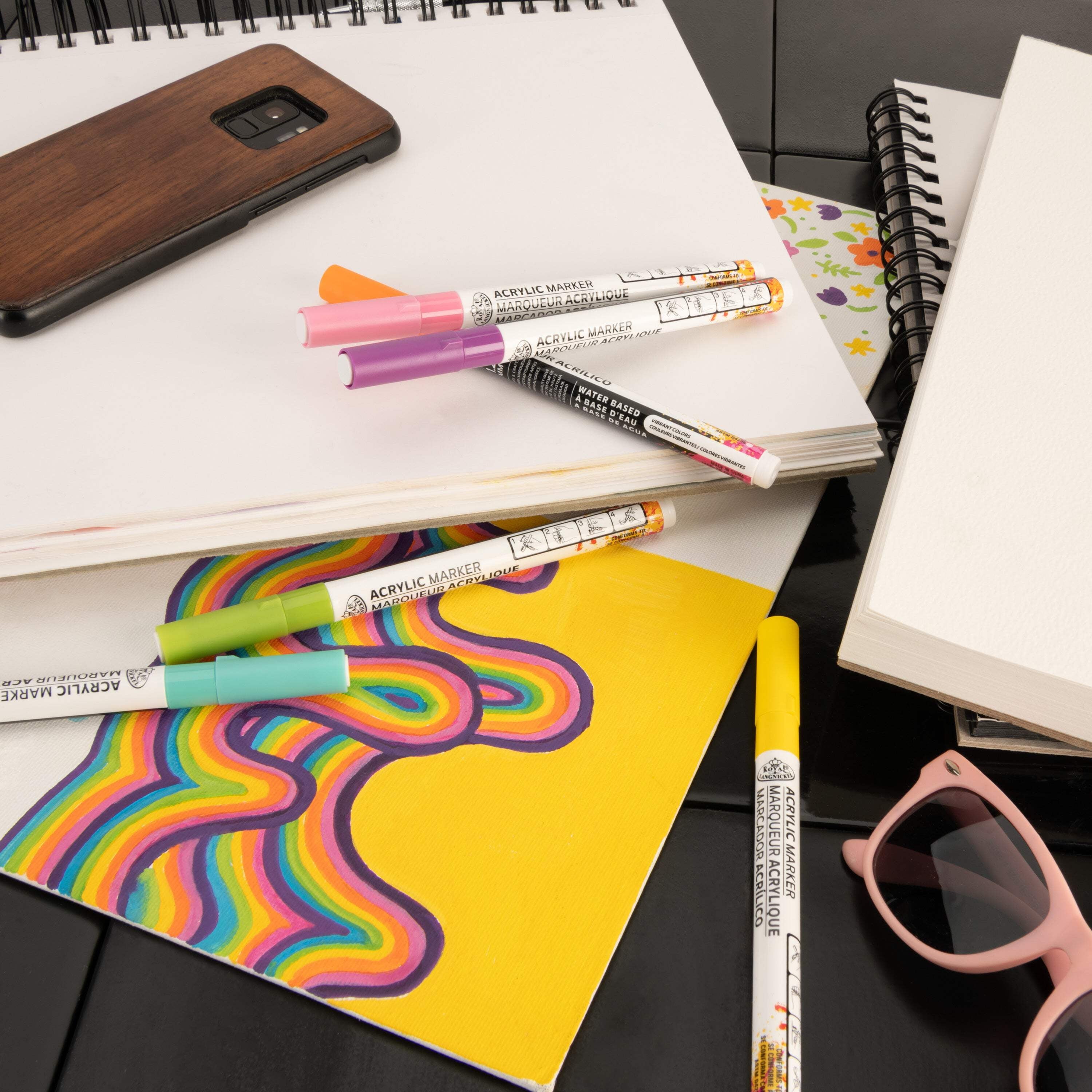 Royal & Langnickel 6 Piece Acrylic .2 mm Hue Markers