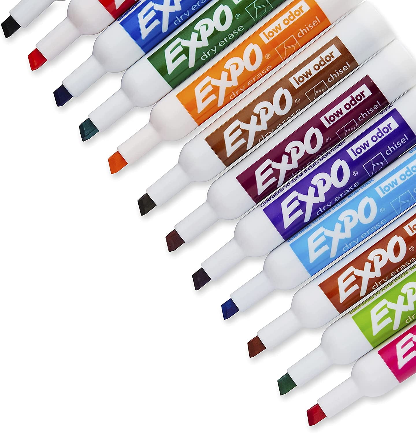 EXPO Low Odor Dry Erase Markers, Chisel Tip, Assorted Colors, 12 Count