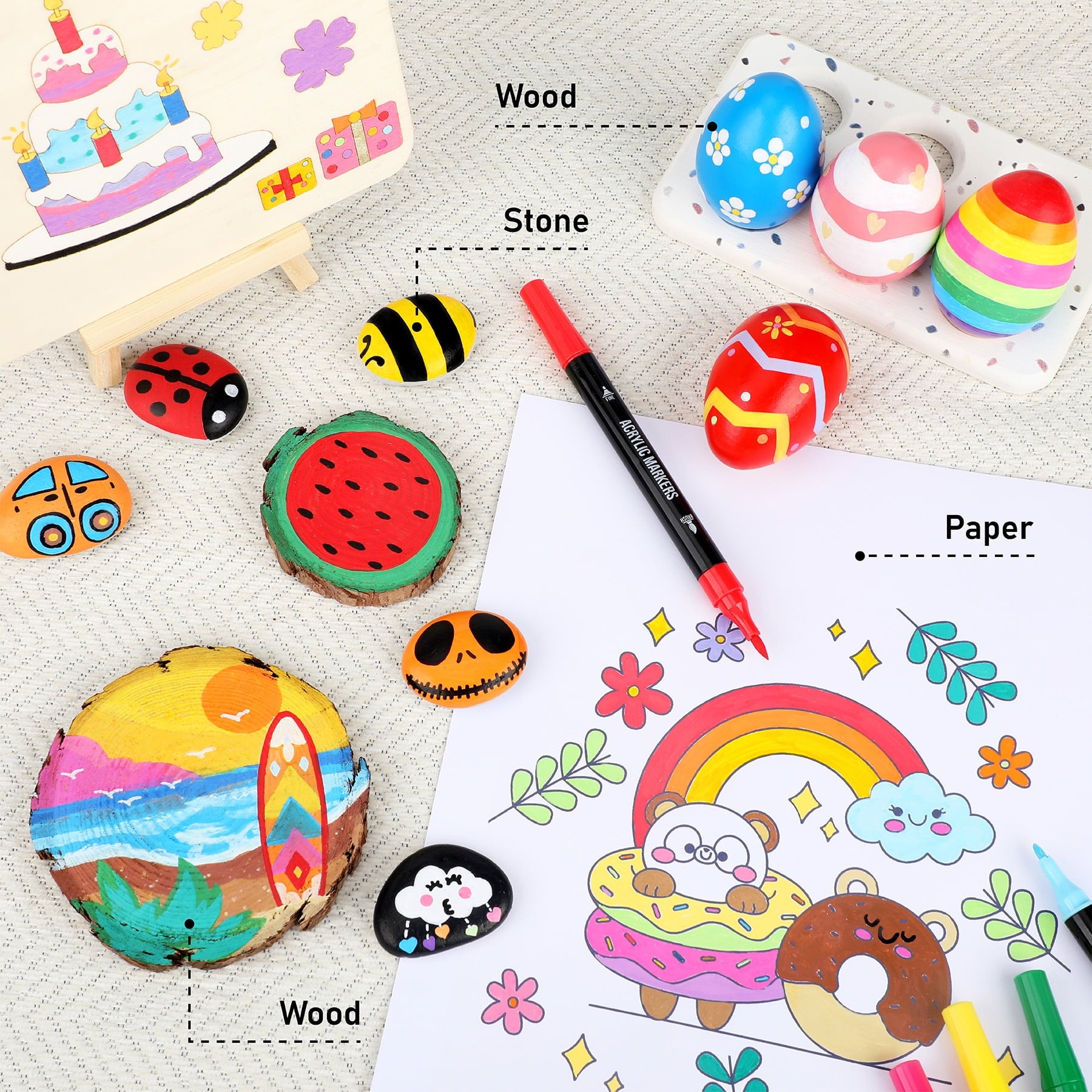 Pagather Acrylic Paint Art Markers, Fine and Brush Point, Assorted Colors, 24 Counts