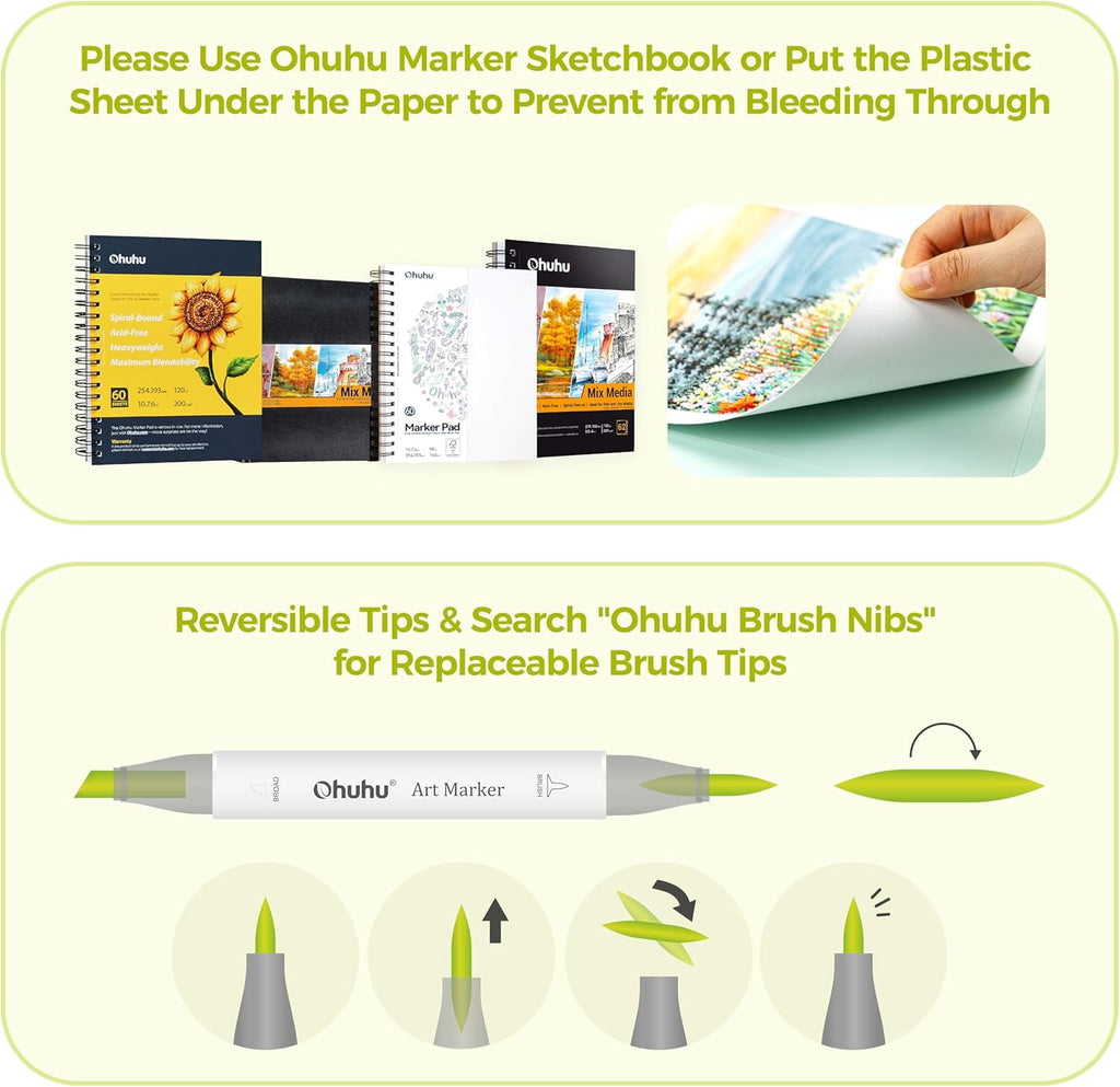 Ohuhu 24 Basic Alcohol Markers, Brush & Fine Tip, with Blender, for Sketching & Illustration, Honolulu B