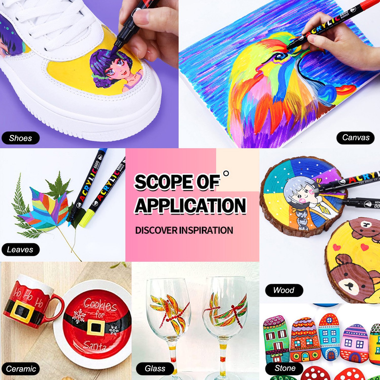 SFBOSF Dual Tip Acrylic Paint Markers Set with Brush Tip, Fine Tip, Assorted Colors, 36 Count