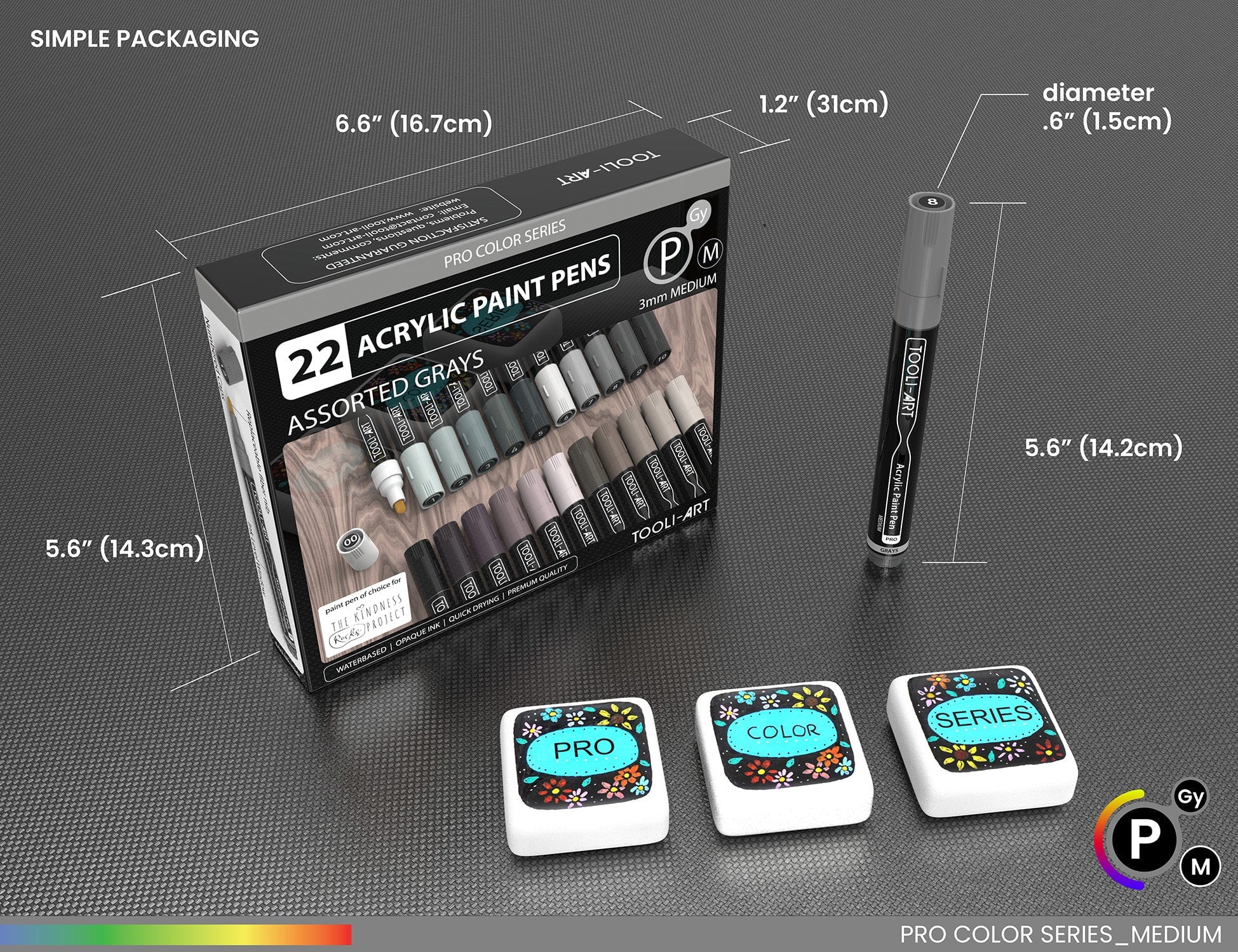 22 Acrylic Paint Pens (GRAYS) Pro Color Series Set 3mm Medium