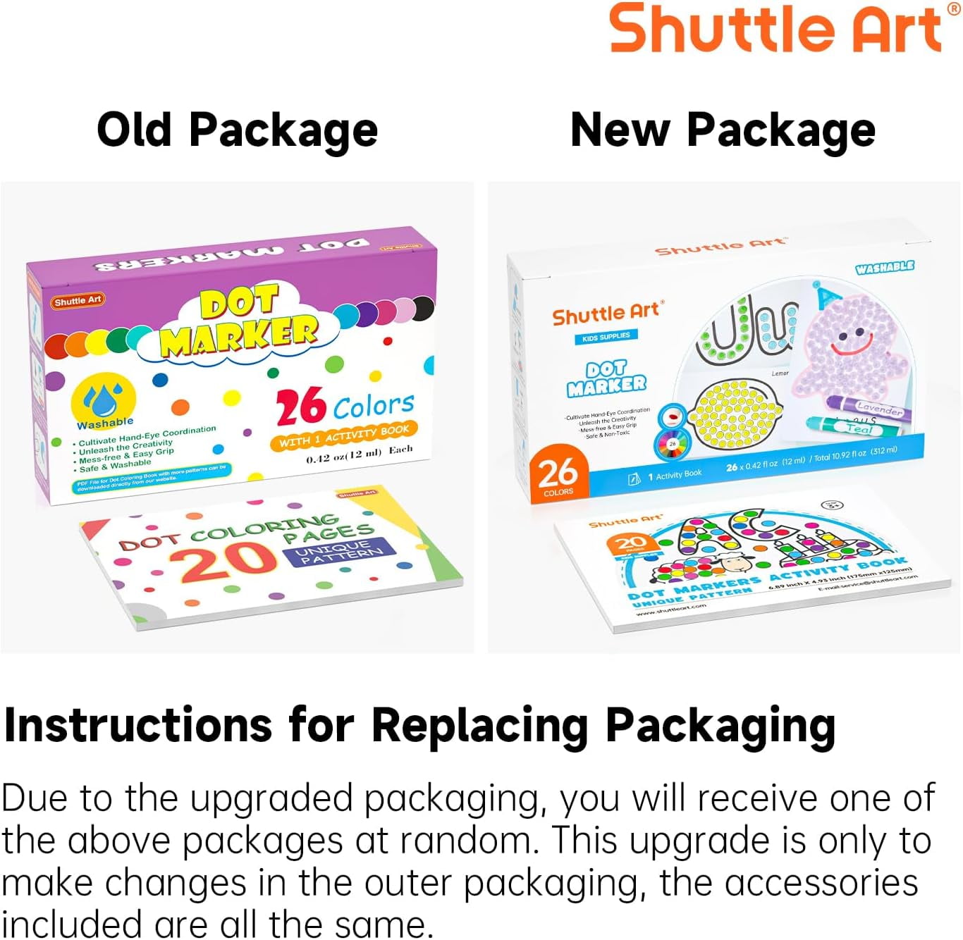 Shuttle Art Washable Dot Markers 26 Colors with Free Activity Book, Fun Art Supplies, Non Toxic Water-Based Paint Daubers, Dot Art Markers