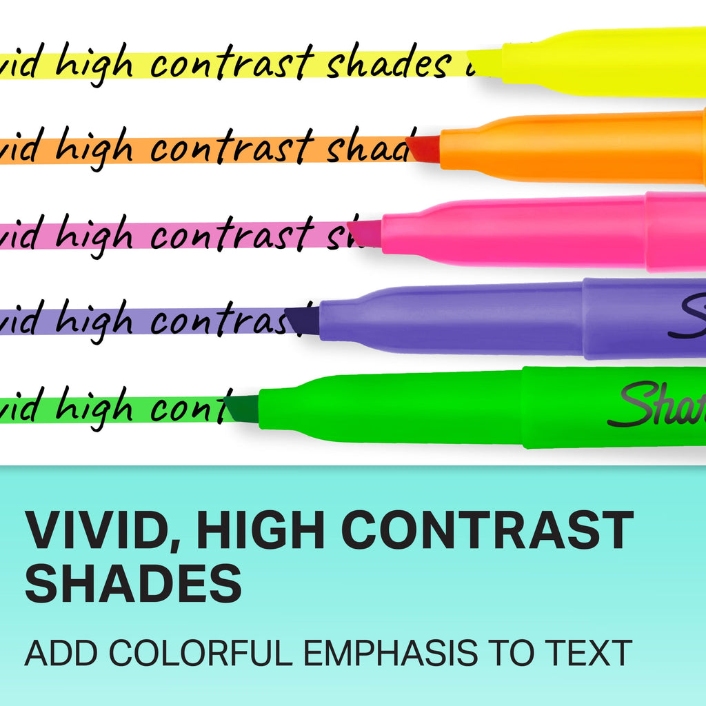 Sharpie Pocket Highlighters, Chisel Tip, Fluorescent Colors, 12 Count