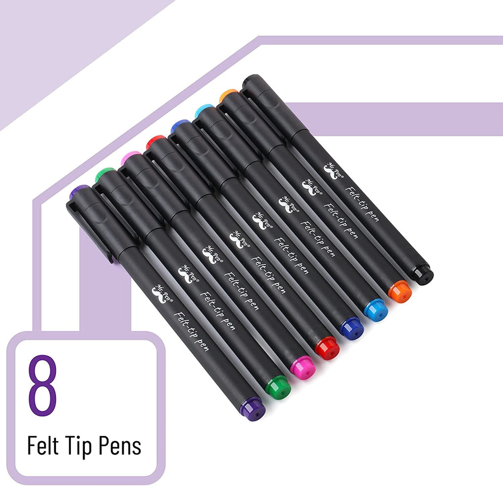Mr. Pen- Pens, Felt Tip Pens, Pens Fine Point, Pack of 8, Fast Dry, No Smear, Colored Markers