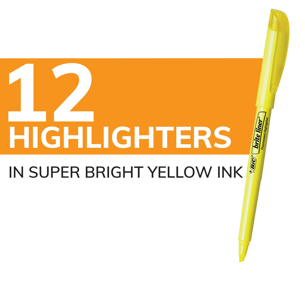 BIC Brite Liner Yellow Highlighters, Chisel Tip, 12-Count Pack