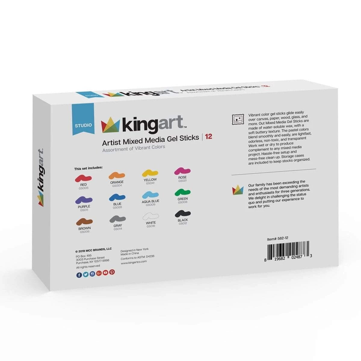 Kingart, Gel Stick Artist Mixed Media Watercolor Markers, Set of 12 Primary Colors