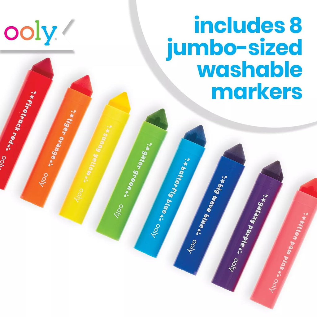 OOLY Mighty Mega Washable Markers with Jumbo Grip for Small Hands, 8 count