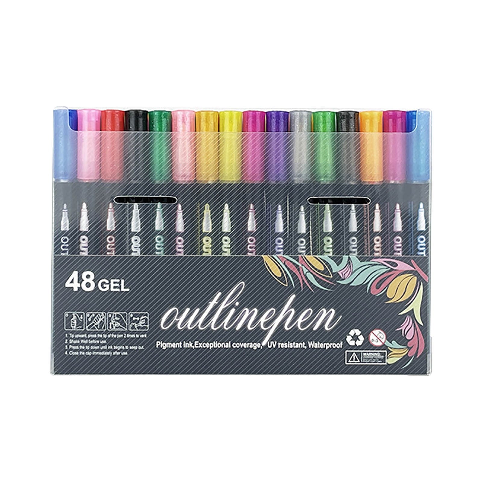 Summercome Outline Shimmer Glitter Markers, 48 Colors Double Line Shimmer Marker, Perfect for Doodling, Drawing, Art Supplies, Arts and Crafts, Stocking Stuffers, Birthdays Gifts