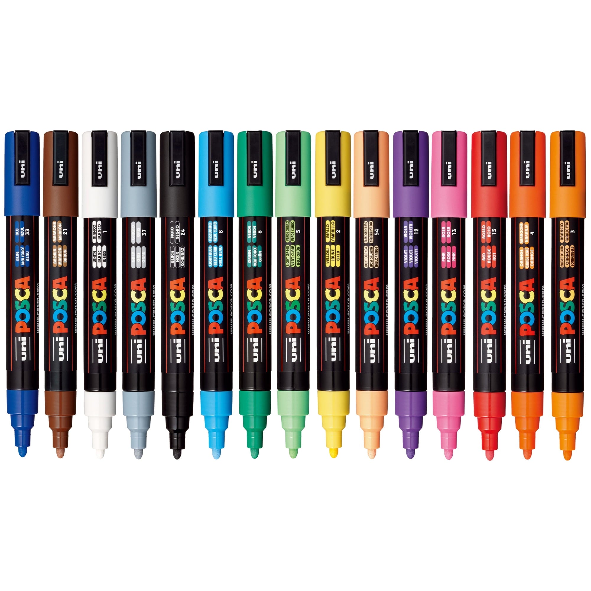 Uni POSCA PC-5M Water-Based Paint Markers, Reversible Medium Tip (1.8-2.5mm), Assorted Ink Colors, 15 Count