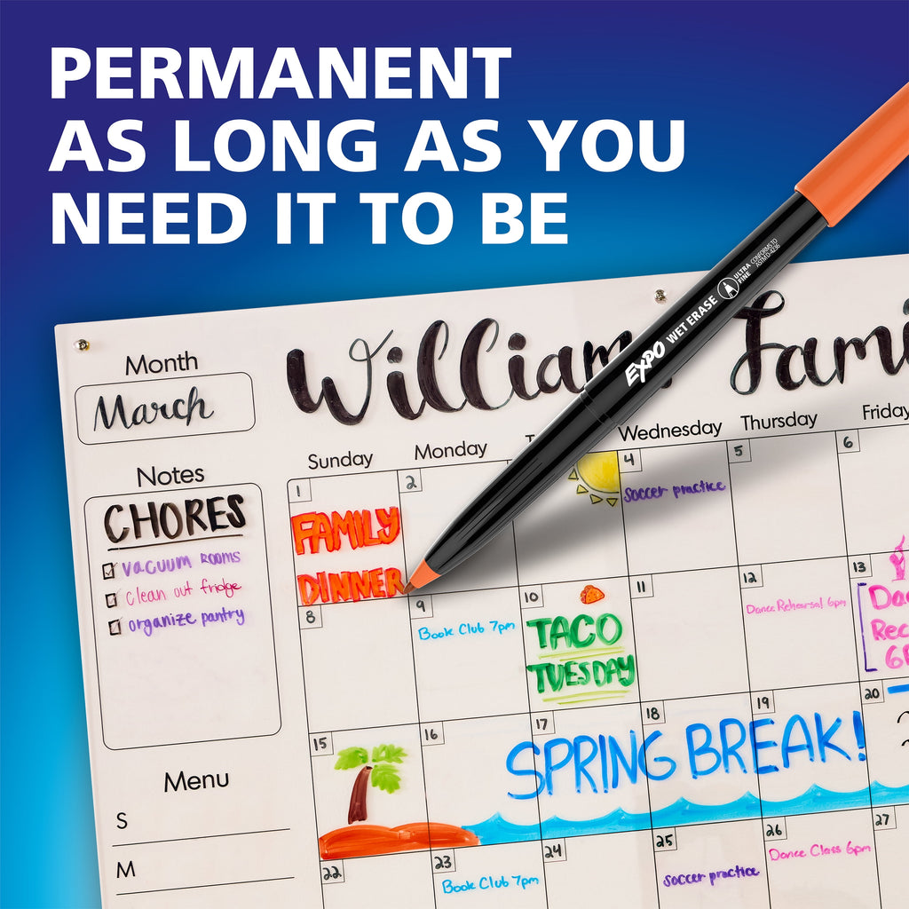 Expo Wet Erase Semi-Permanent Markers, Assorted, Ultra Fine Tip, 8 Count