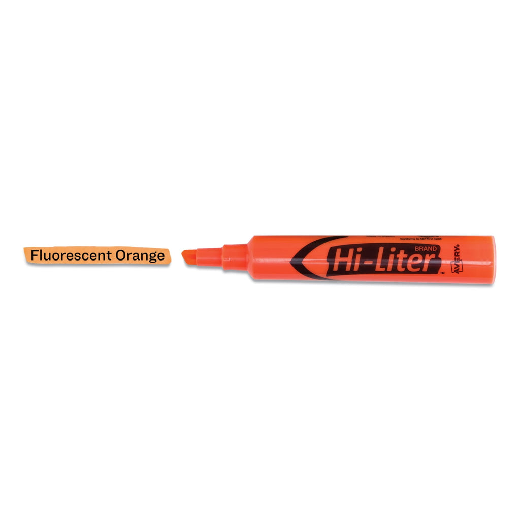 Hi-Liter Desk-Style Highlighters, Fluorescent Orange Ink, Chisel Tip, Orange/black Barrel, Dozen