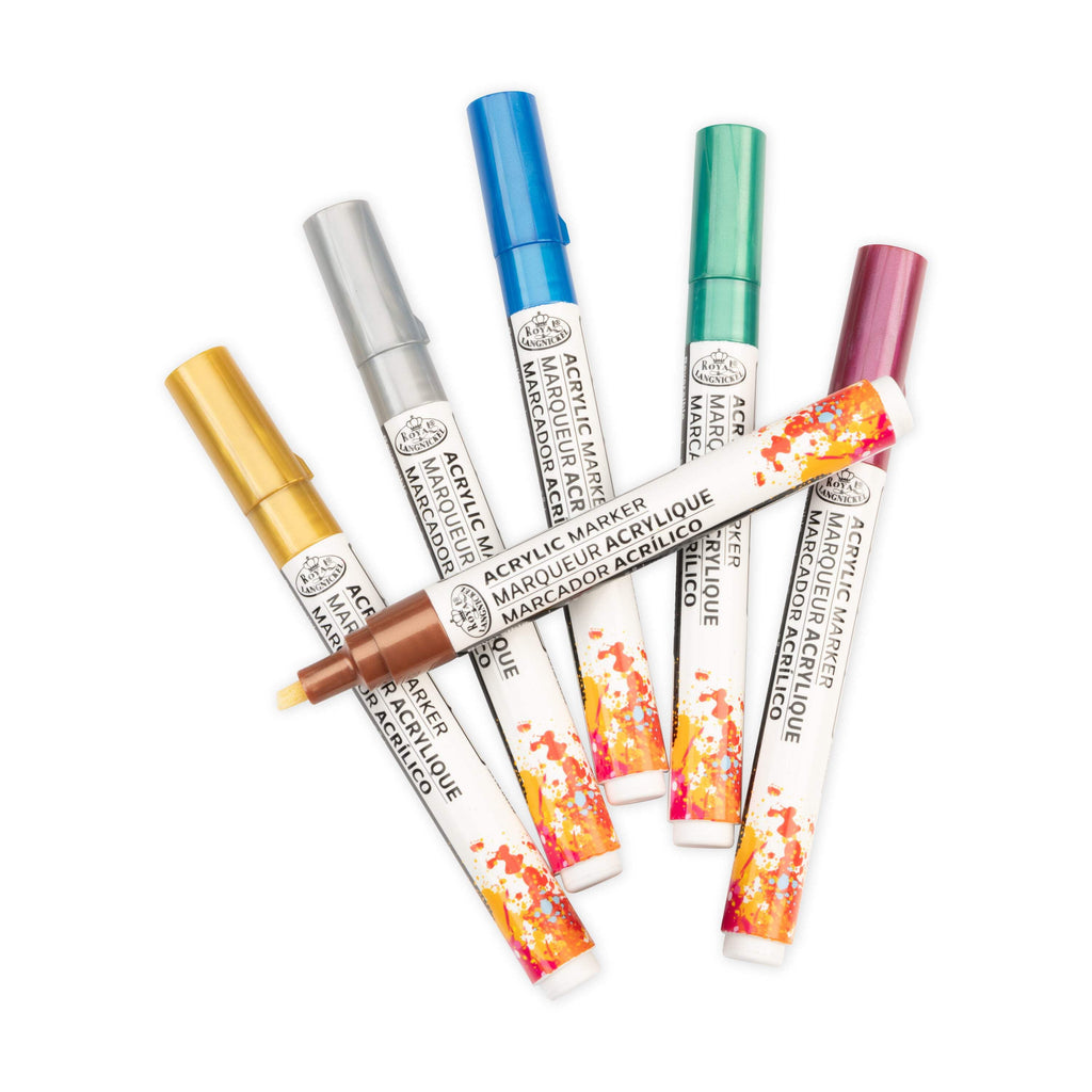 Royal & Langnickel 6 Piece Acrylic 2.0 mm Reversible Tip Metallic Markers