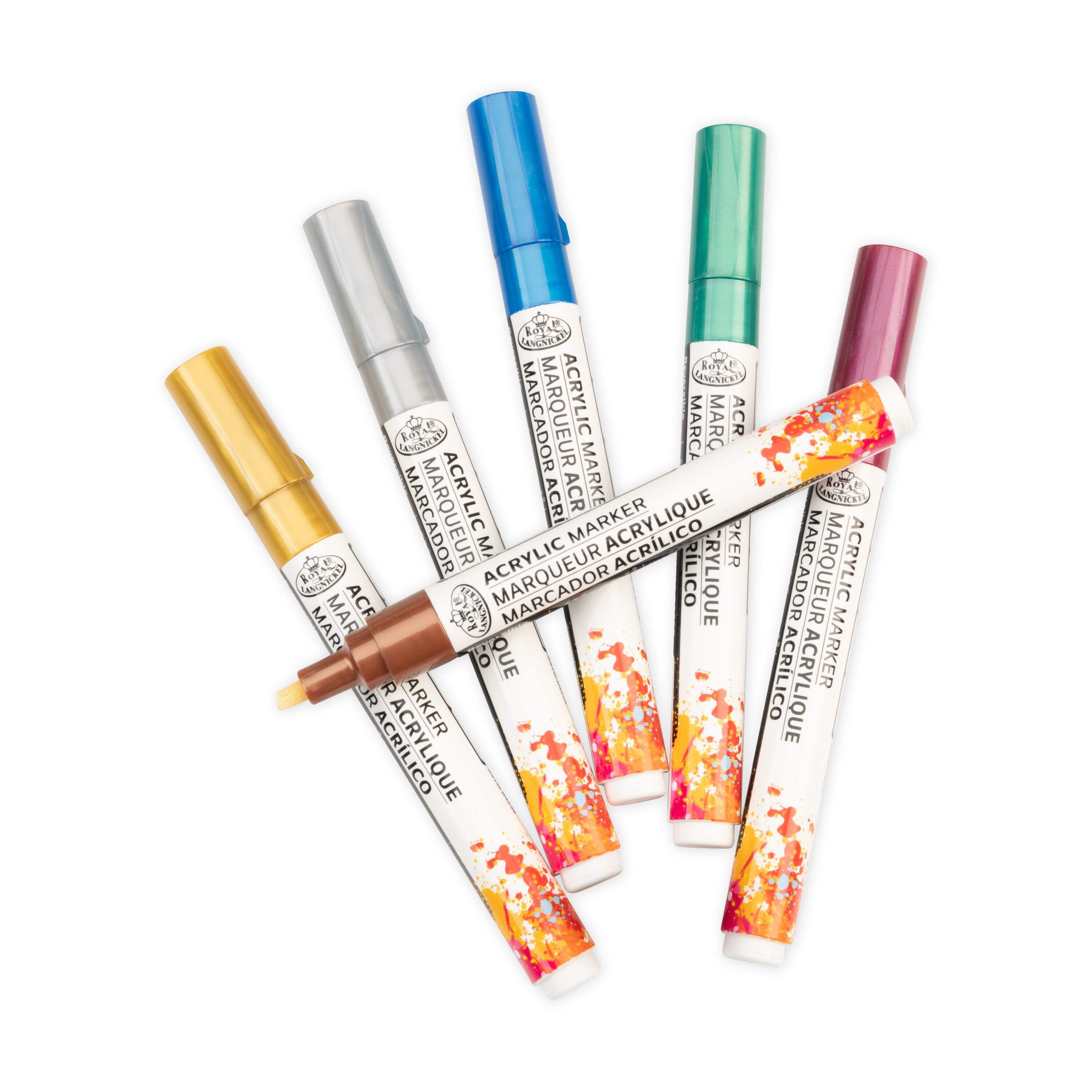 Royal & Langnickel 6 Piece Acrylic 2.0 mm Reversible Tip Metallic Markers