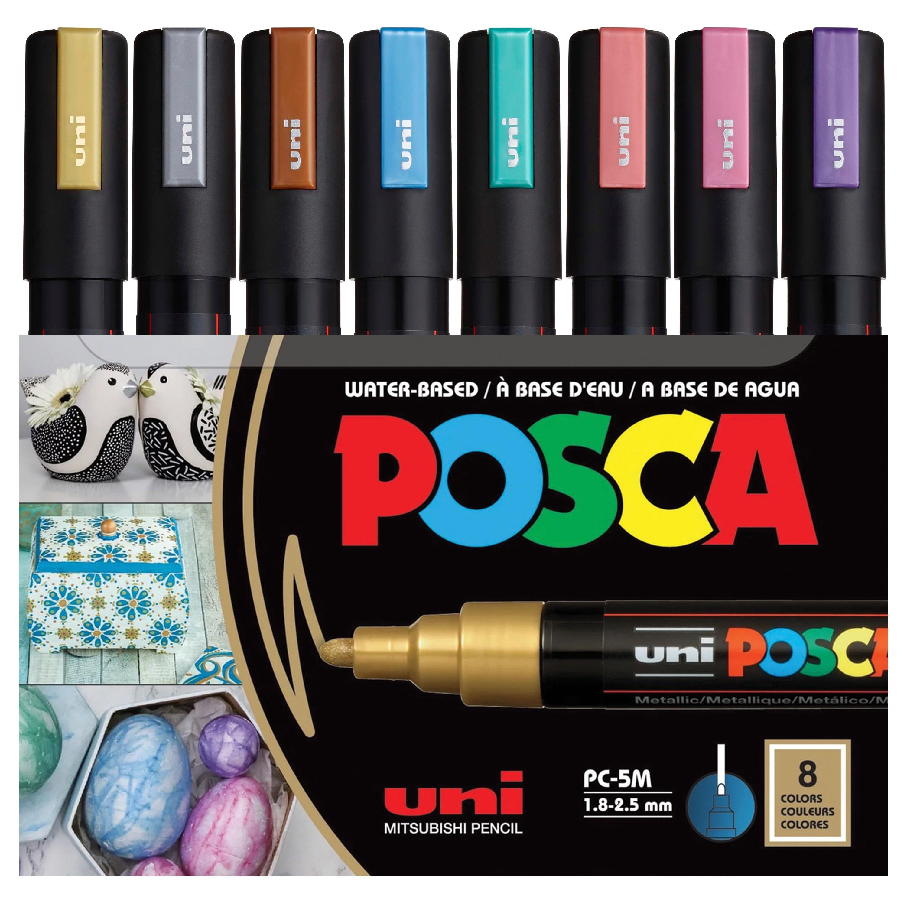 uni® POSCA PC-5M Water-Based Paint Markers, Reversible Medium Tip (1.8-2.5mm), Metallic Colors, 8 Pack
